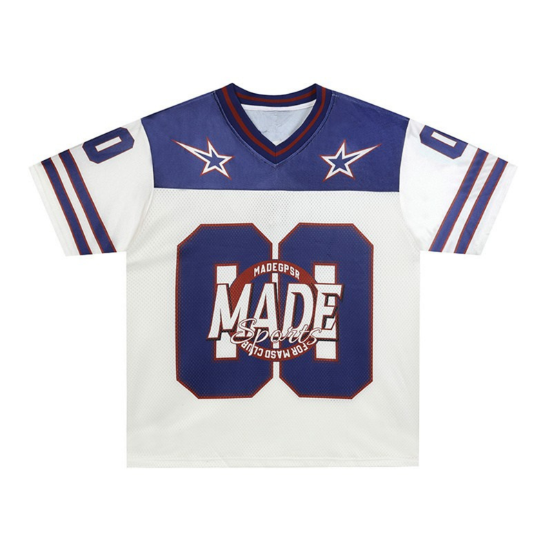 Retro varsity football jersey in white and blue with star graphics and bold front number 88