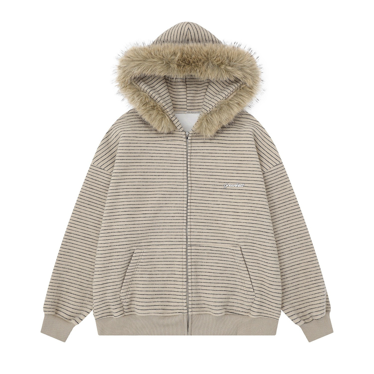 Striped Zip Up Hoodie with Faux Fur Trim | SEAKOFF – Seakoff