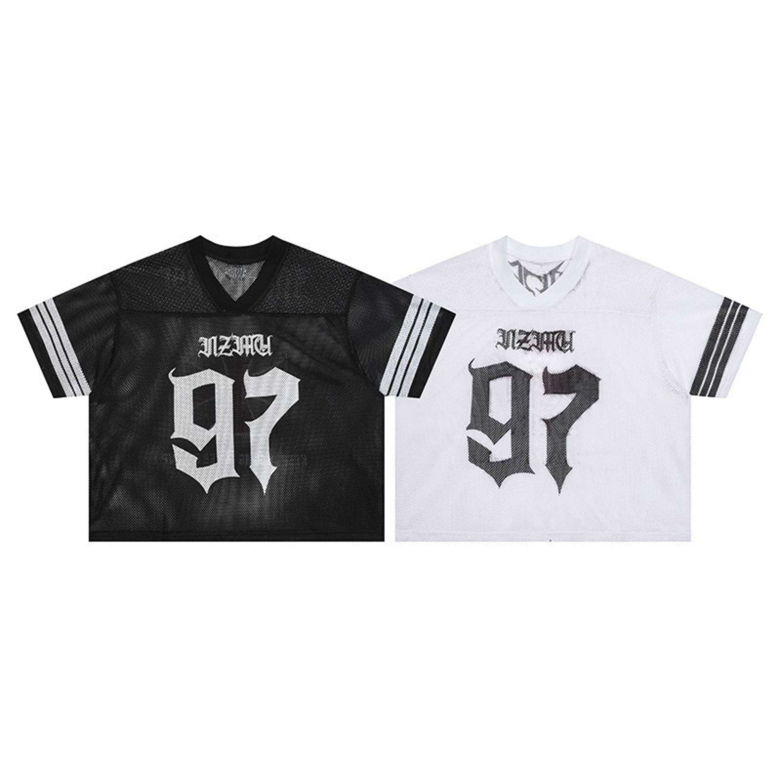 Gothic Cross Mesh Football Jersey | Number 97 Street Style