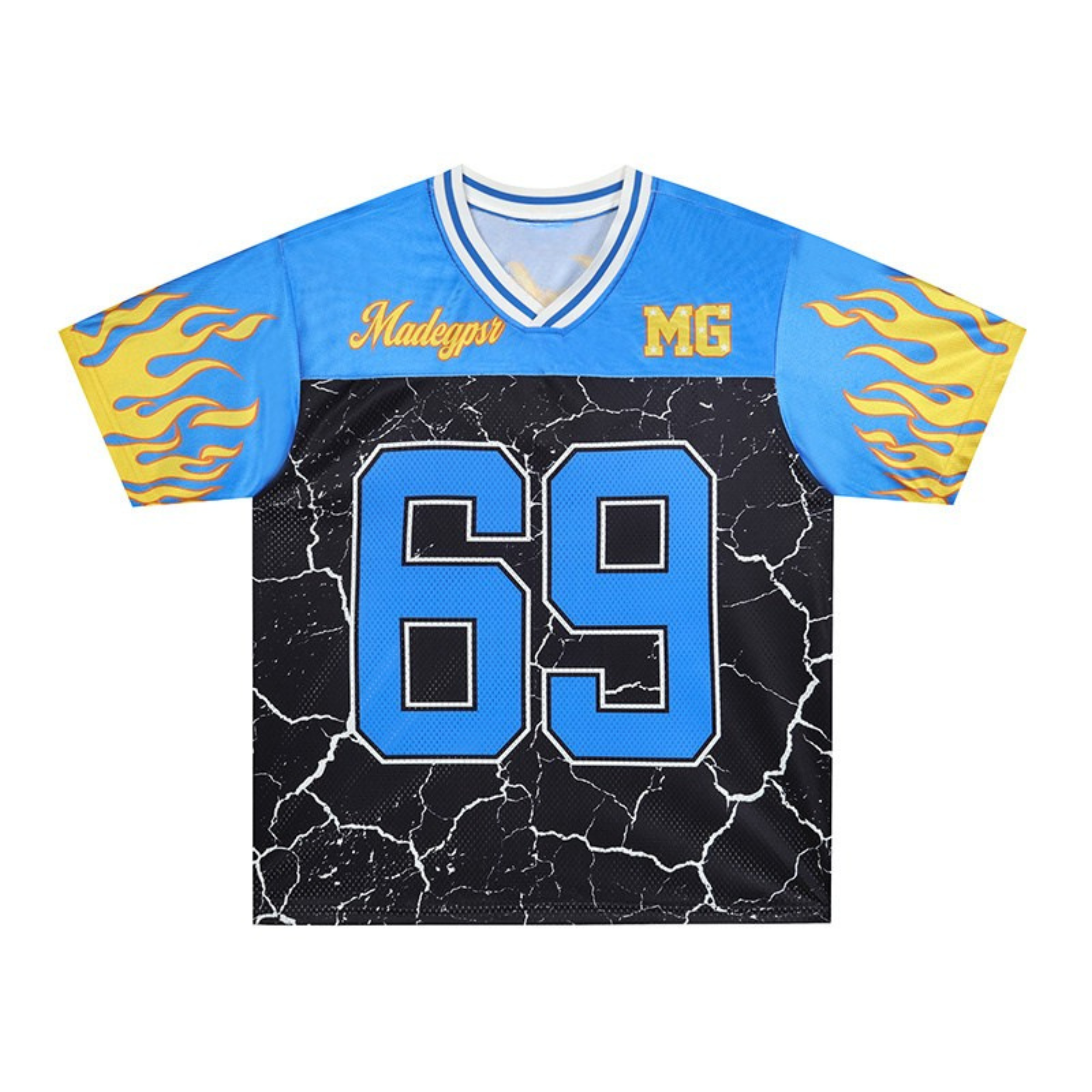 Flame Crack Street Football Jersey | Number 69 Varsity Mesh