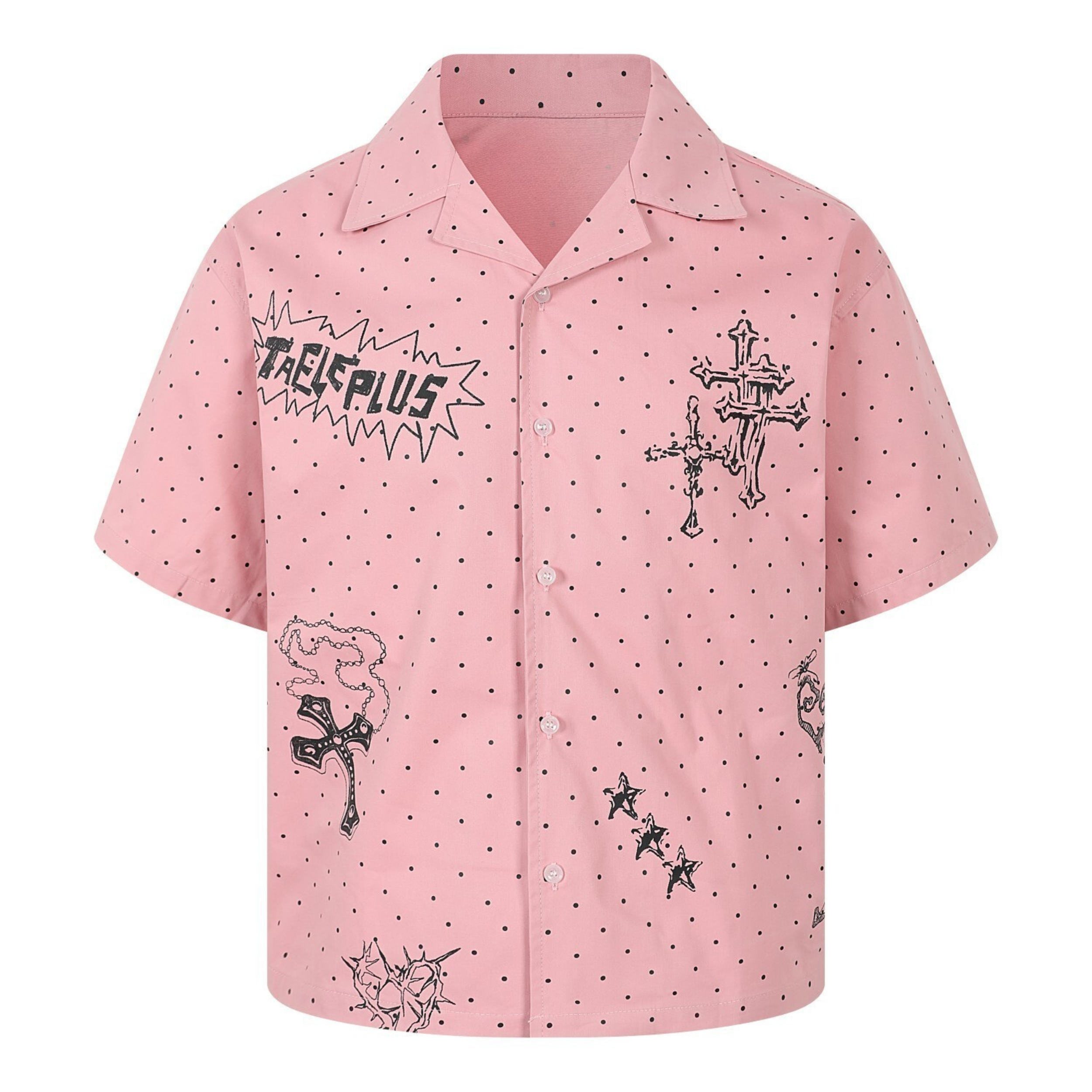 Polka Dot Cross Graphic Camp Collar Shirt | Streetwear