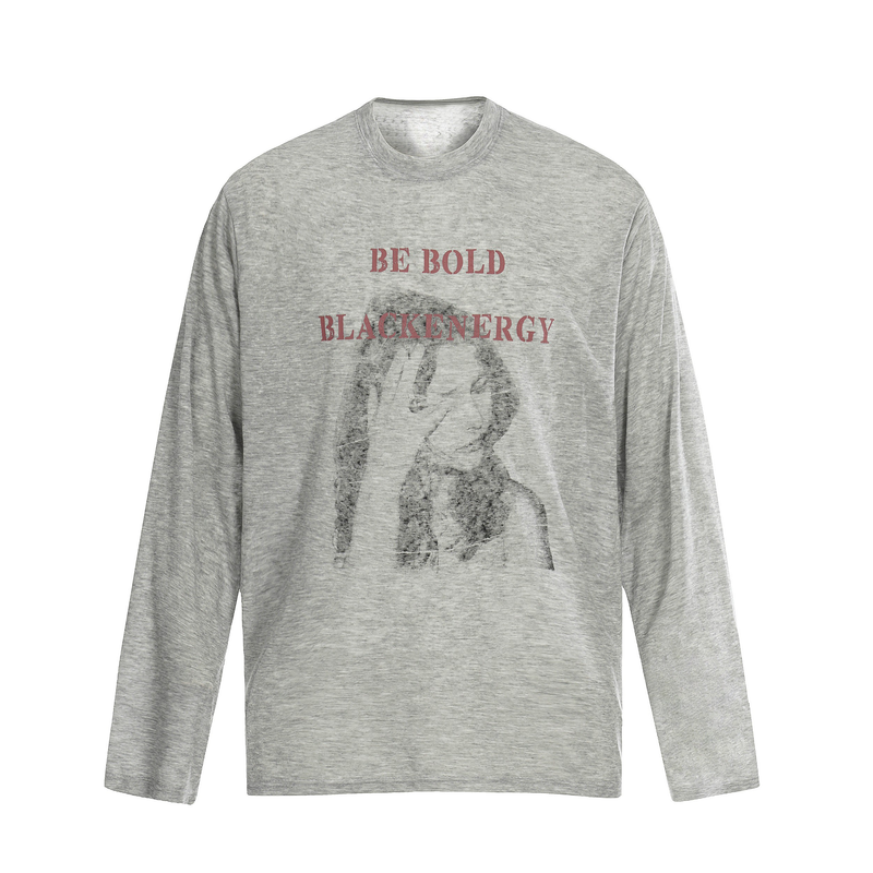 Be Bold Black Energy graphic light gray long sleeve tee, front view