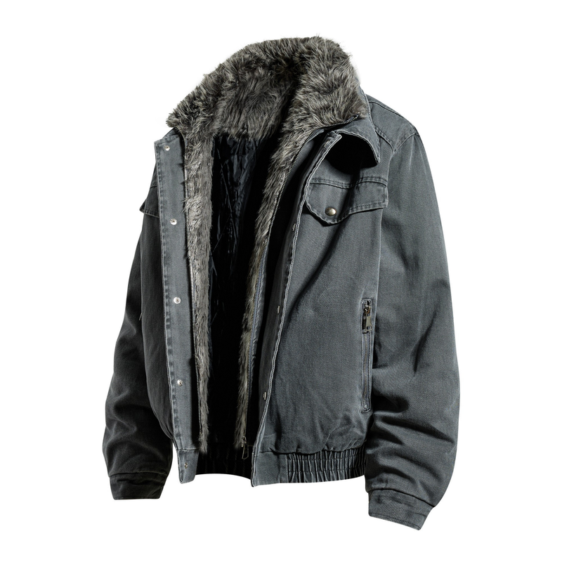 Omirad Layered Utility Bomber Jacket with Faux Fur Collar
