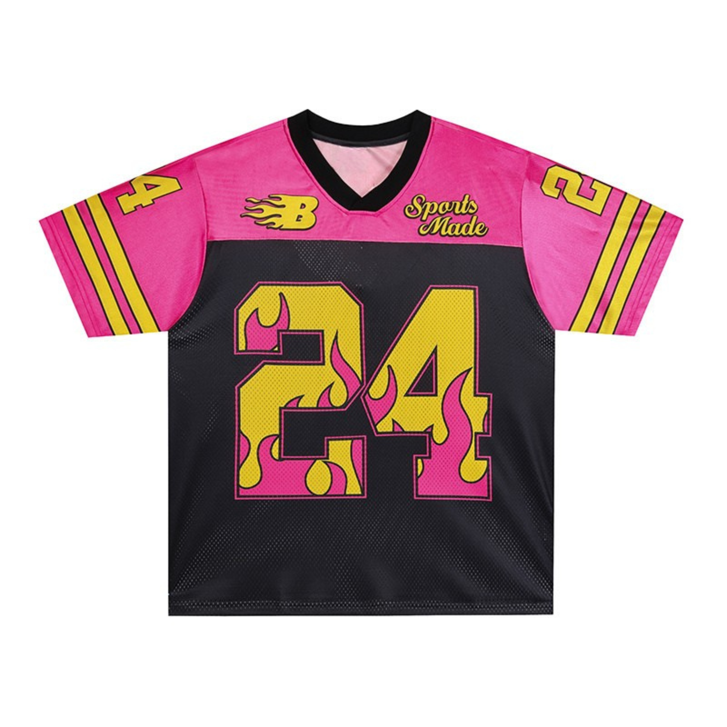 Neon Flame Football Jersey | Pink Black Street Athletic Tee
