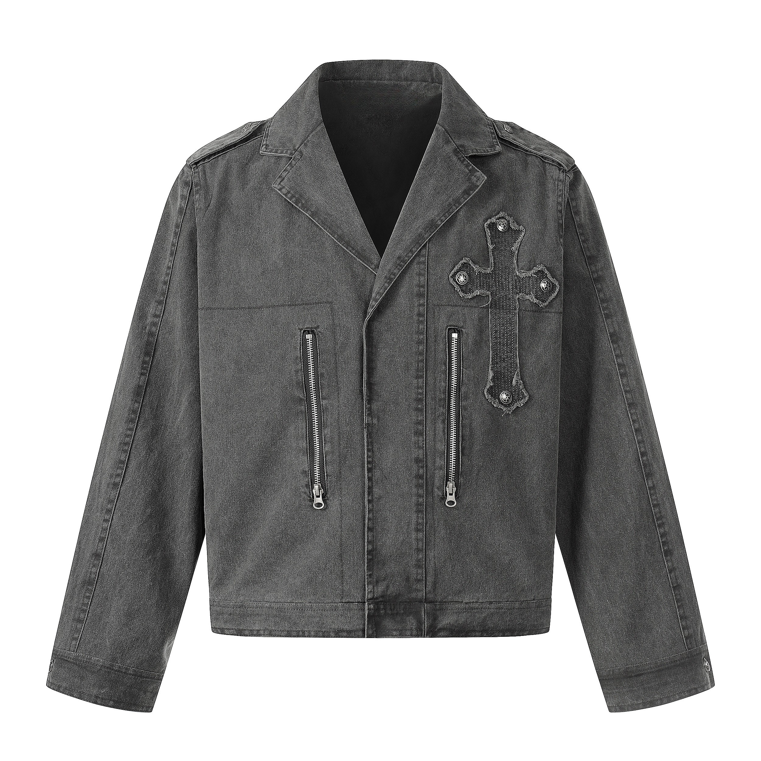 Omirad Vintage Cross Patch Denim Jacket | Washed Cotton