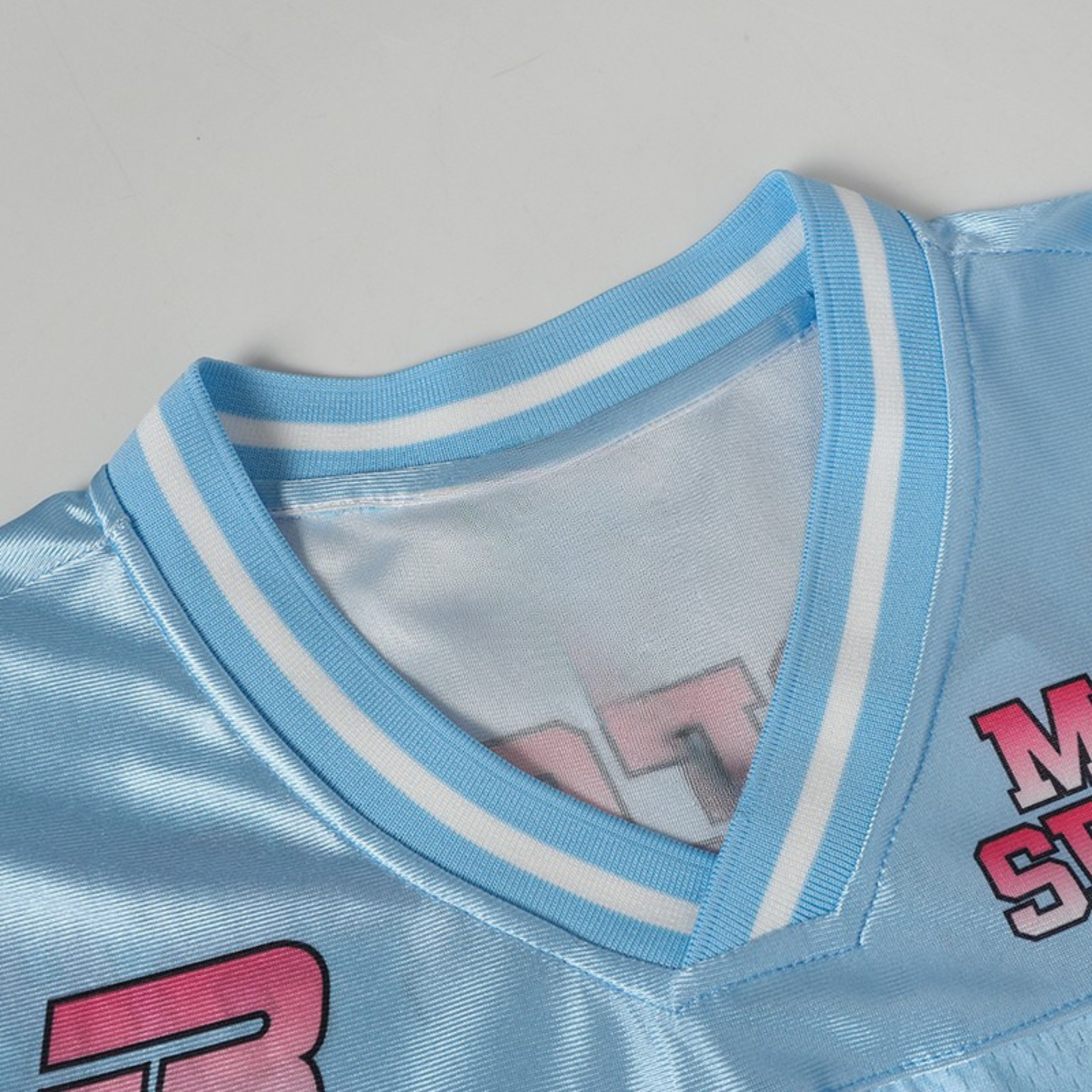 Y2K Football Jersey | Baby Blue & Pink Streetwear Mesh Top