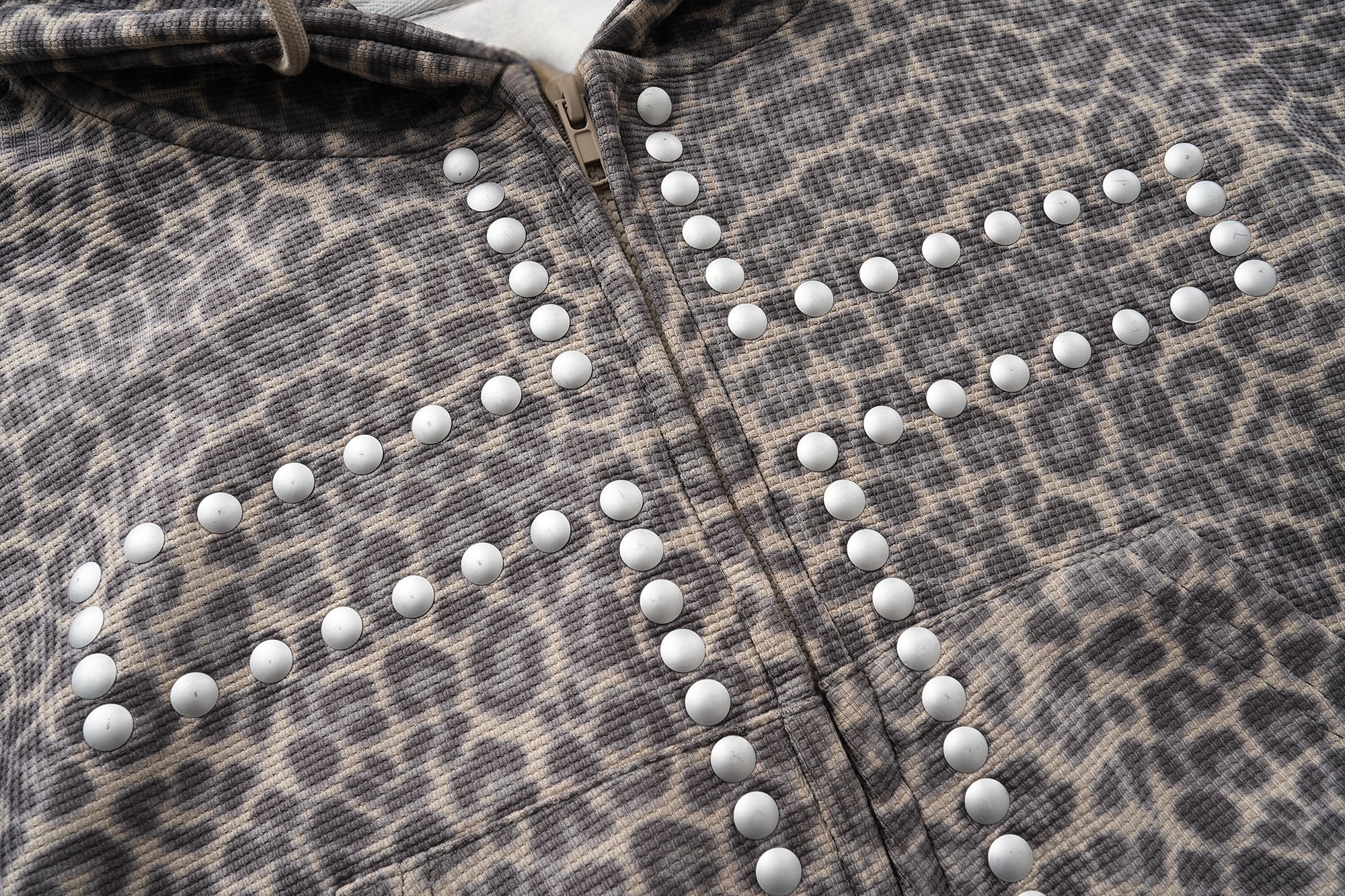 Studded Cross Cropped Zip Hoodie | Leopard & Heather