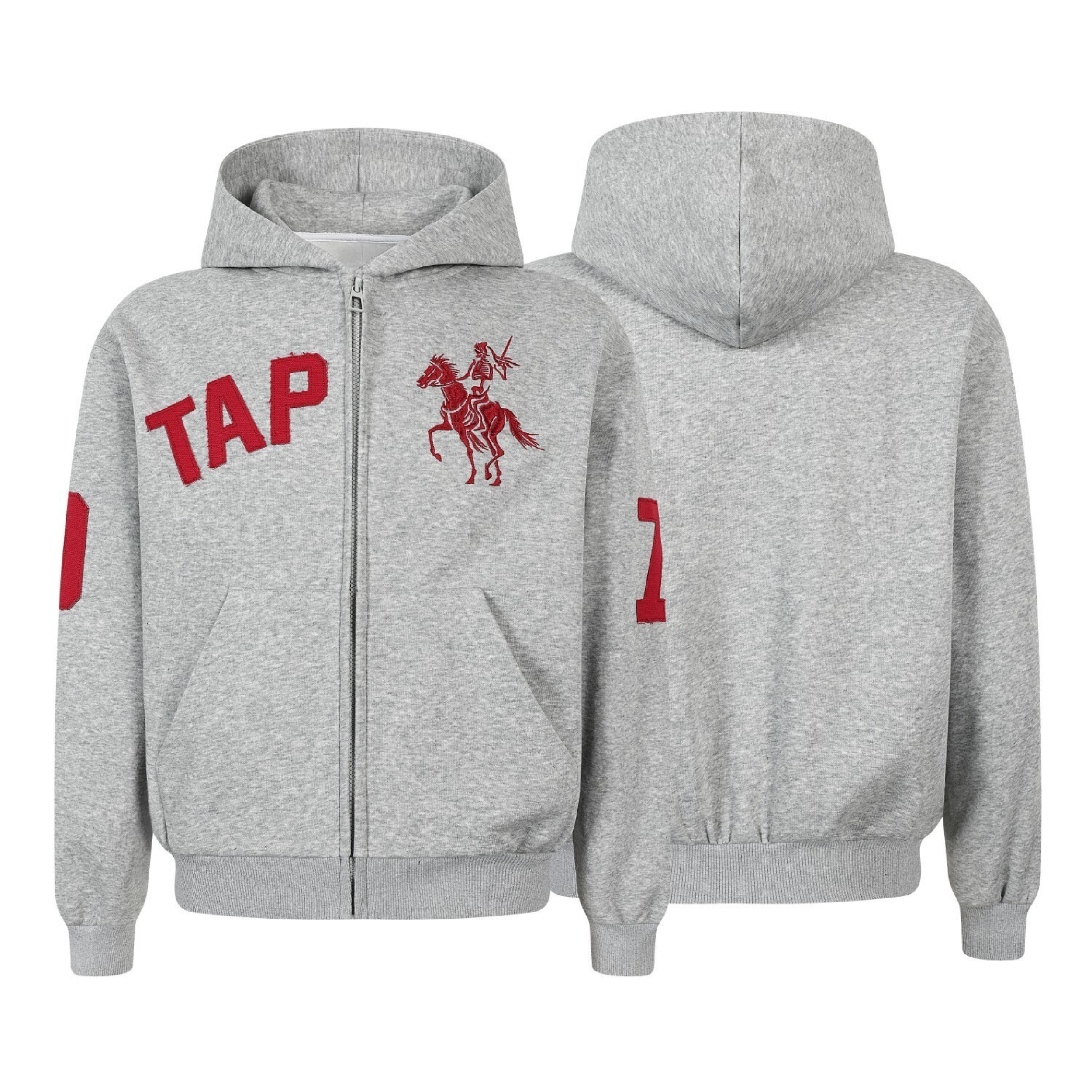 Omirad Zip-Up Graphic Hoodie | Varsity Skeleton Rider