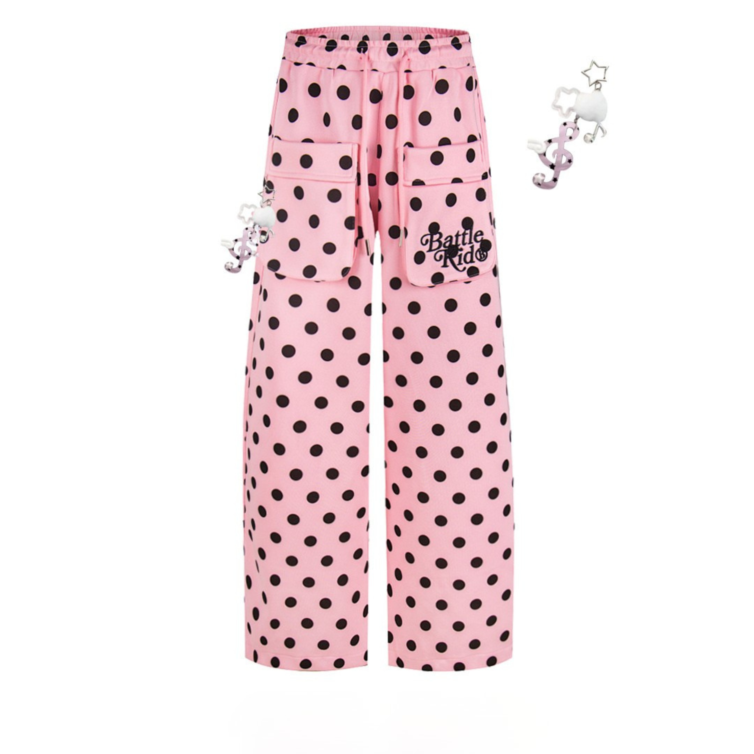 Battle Kid Polka Dot Wide-Leg Cargo Pants with Charms