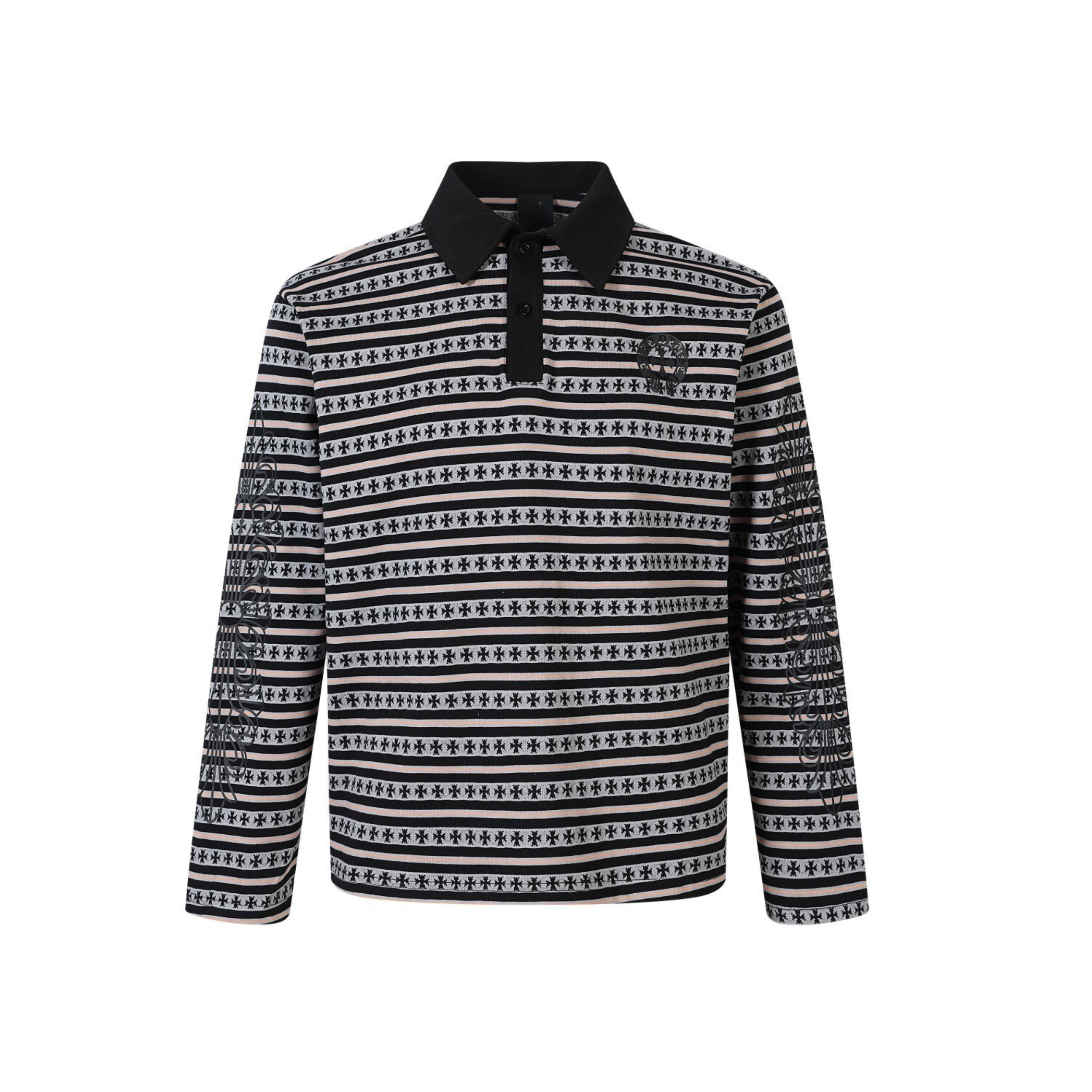 Heritage Stripe Long Sleeve Polo | Streetwear Cross Graphic