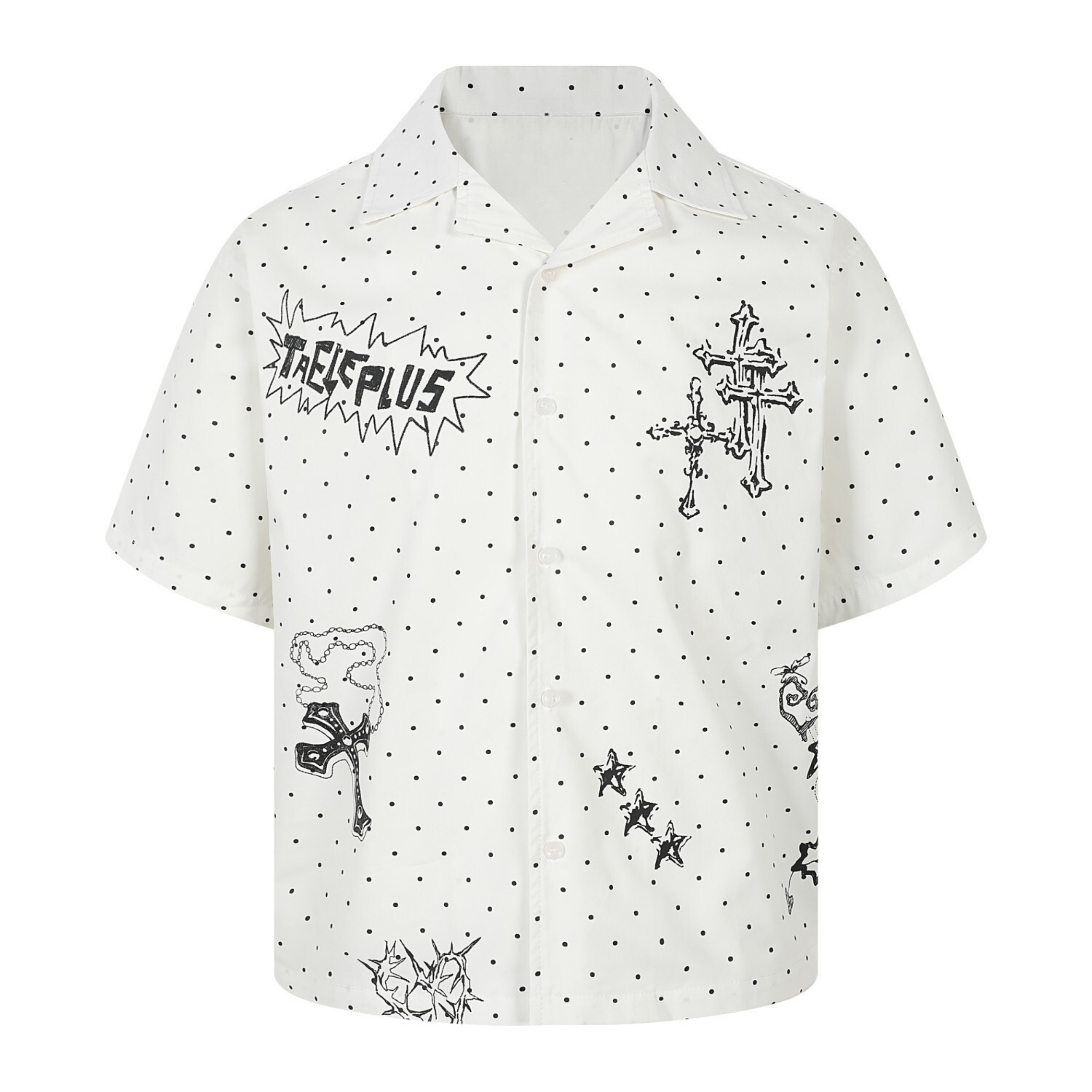 Polka Dot Cross Graphic Camp Collar Shirt | Streetwear