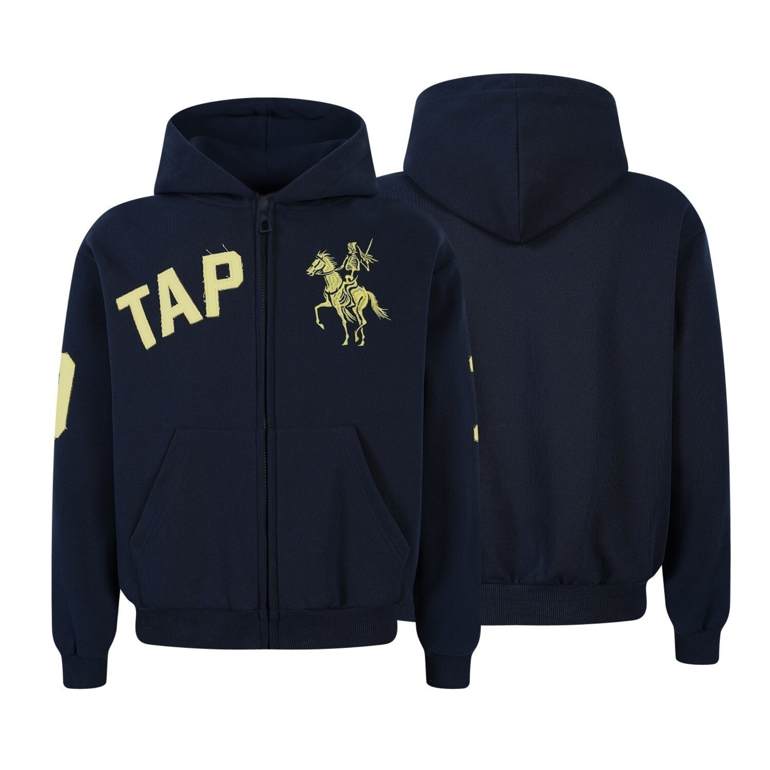 Omirad Zip-Up Graphic Hoodie | Varsity Skeleton Rider