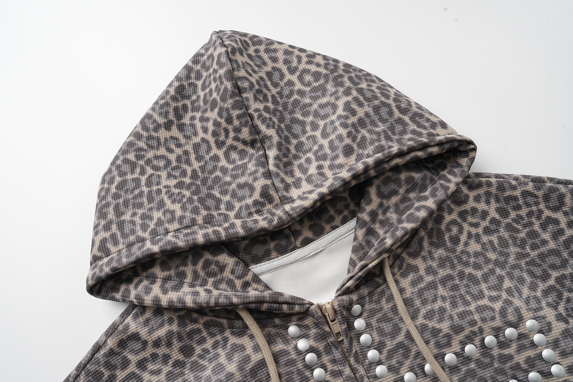 Studded Cross Cropped Zip Hoodie | Leopard & Heather