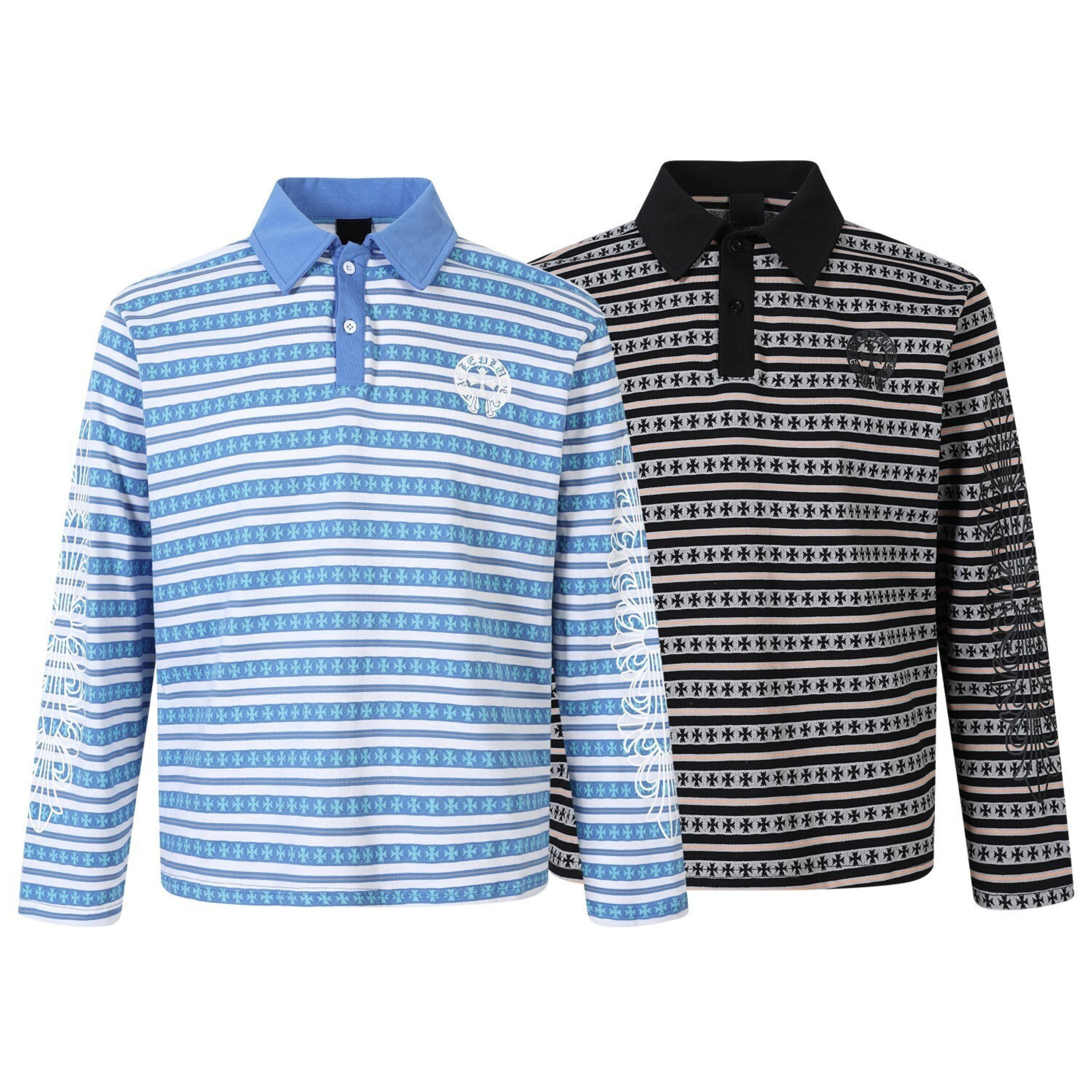 Heritage Stripe Long Sleeve Polo | Streetwear Cross Graphic