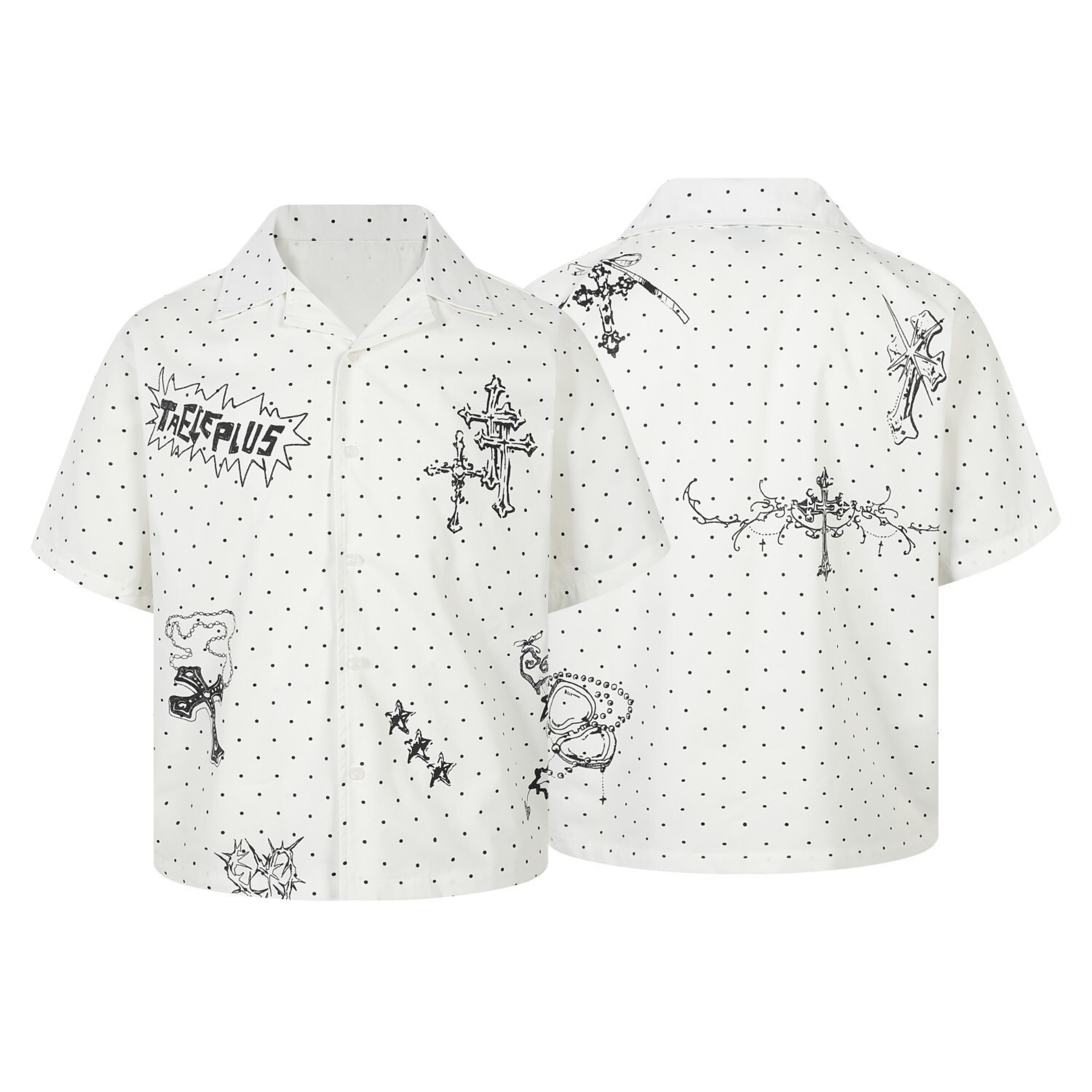 Polka Dot Cross Graphic Camp Collar Shirt | Streetwear