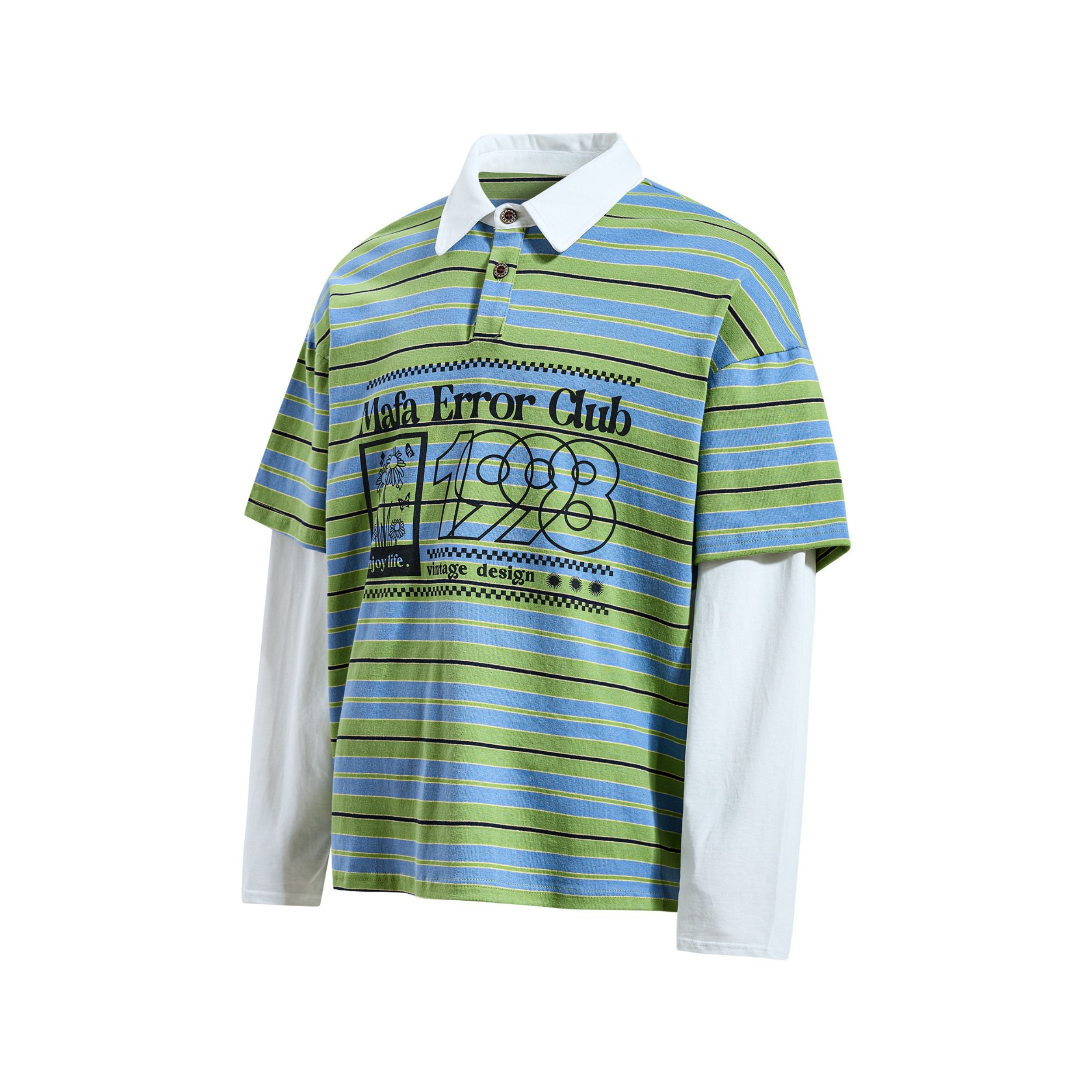Striped Graphic Layered Polo Shirt | Retro Streetwear
