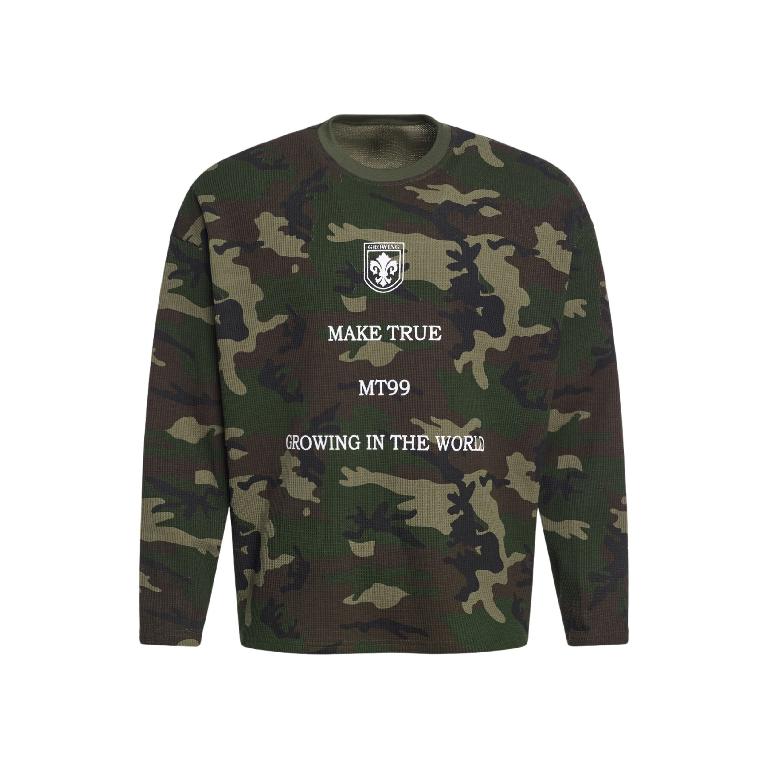 Camo Text Graphic Long Sleeve Sweatshirt | Streetwear