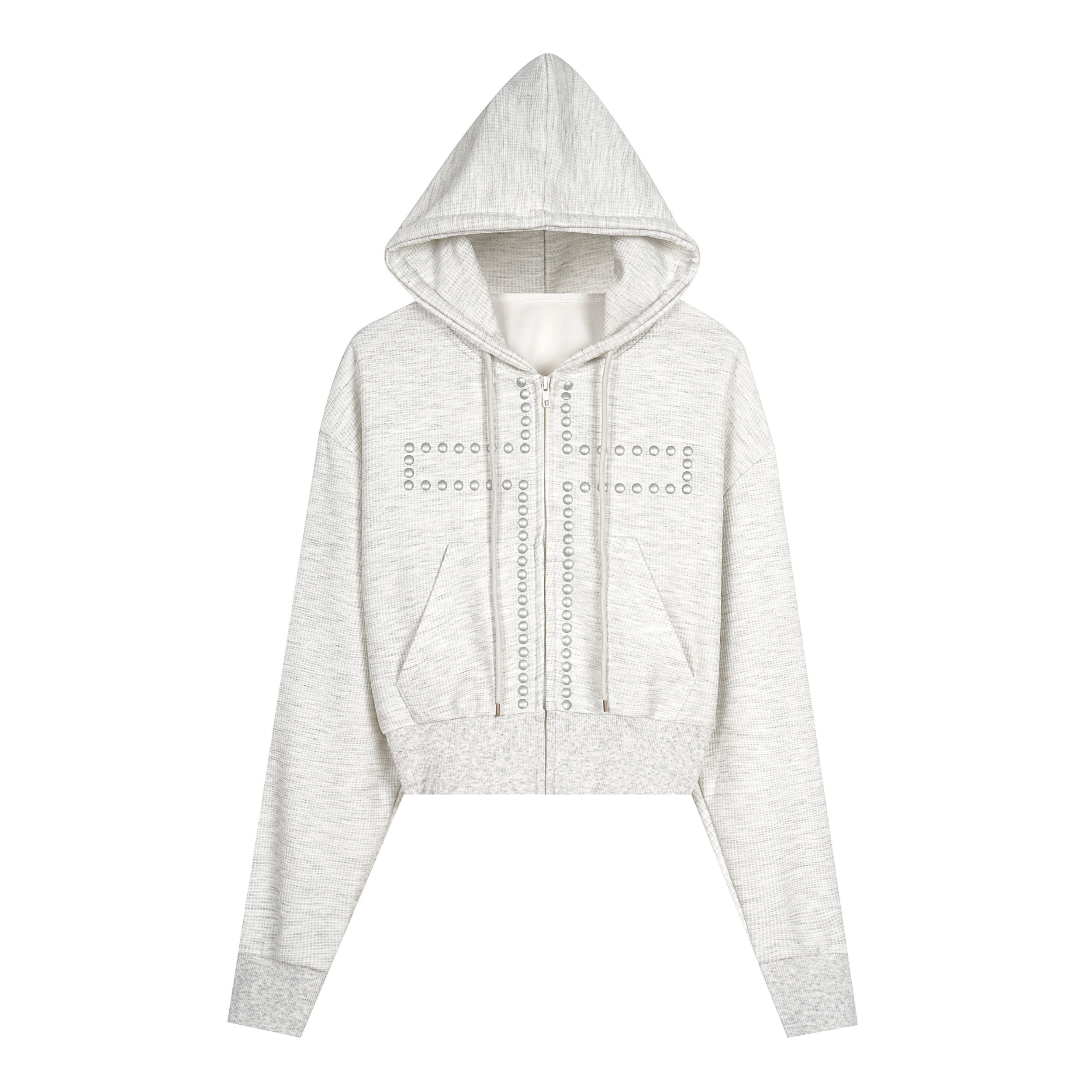 Studded Cross Cropped Zip Hoodie | Leopard & Heather