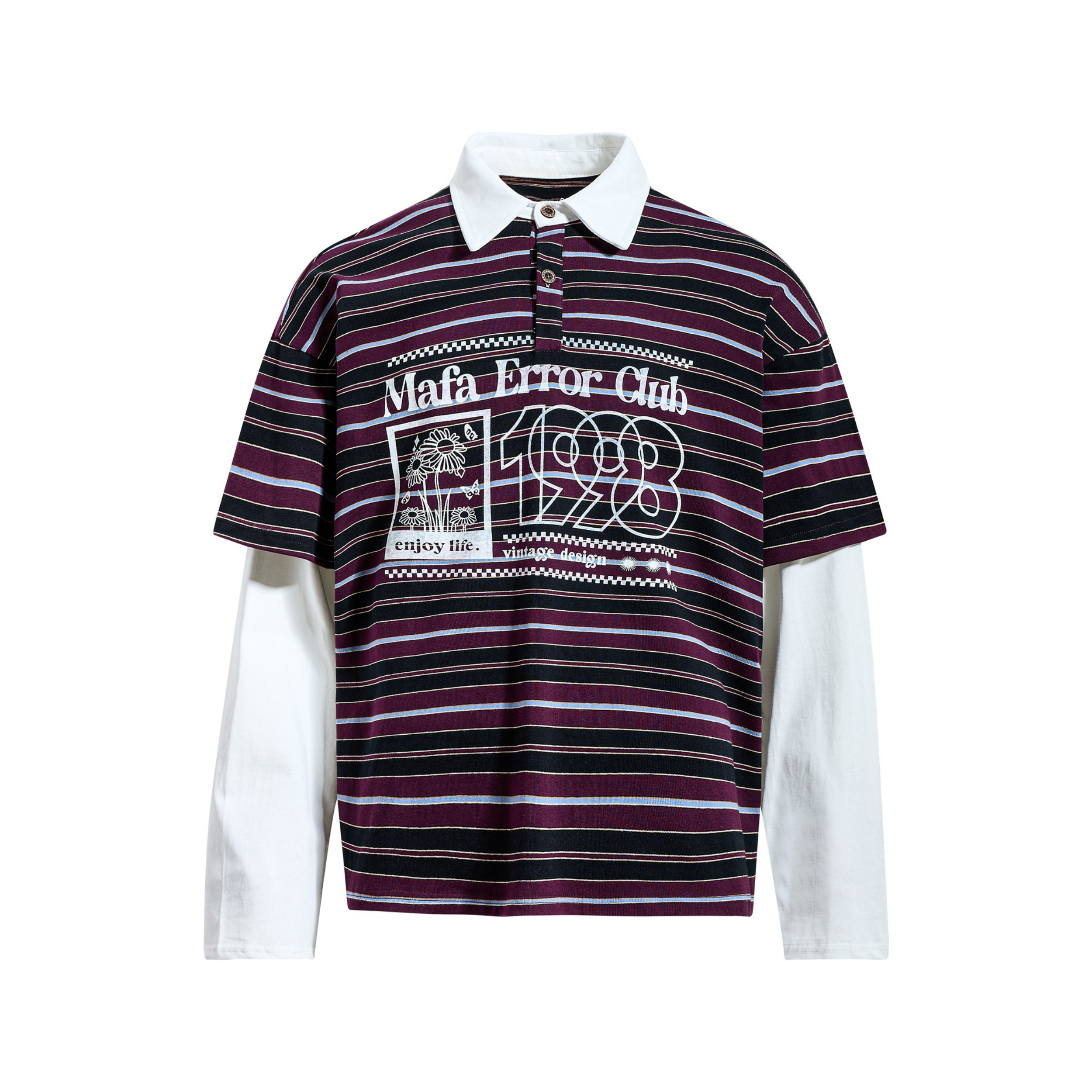 Striped Graphic Layered Polo Shirt | Retro Streetwear
