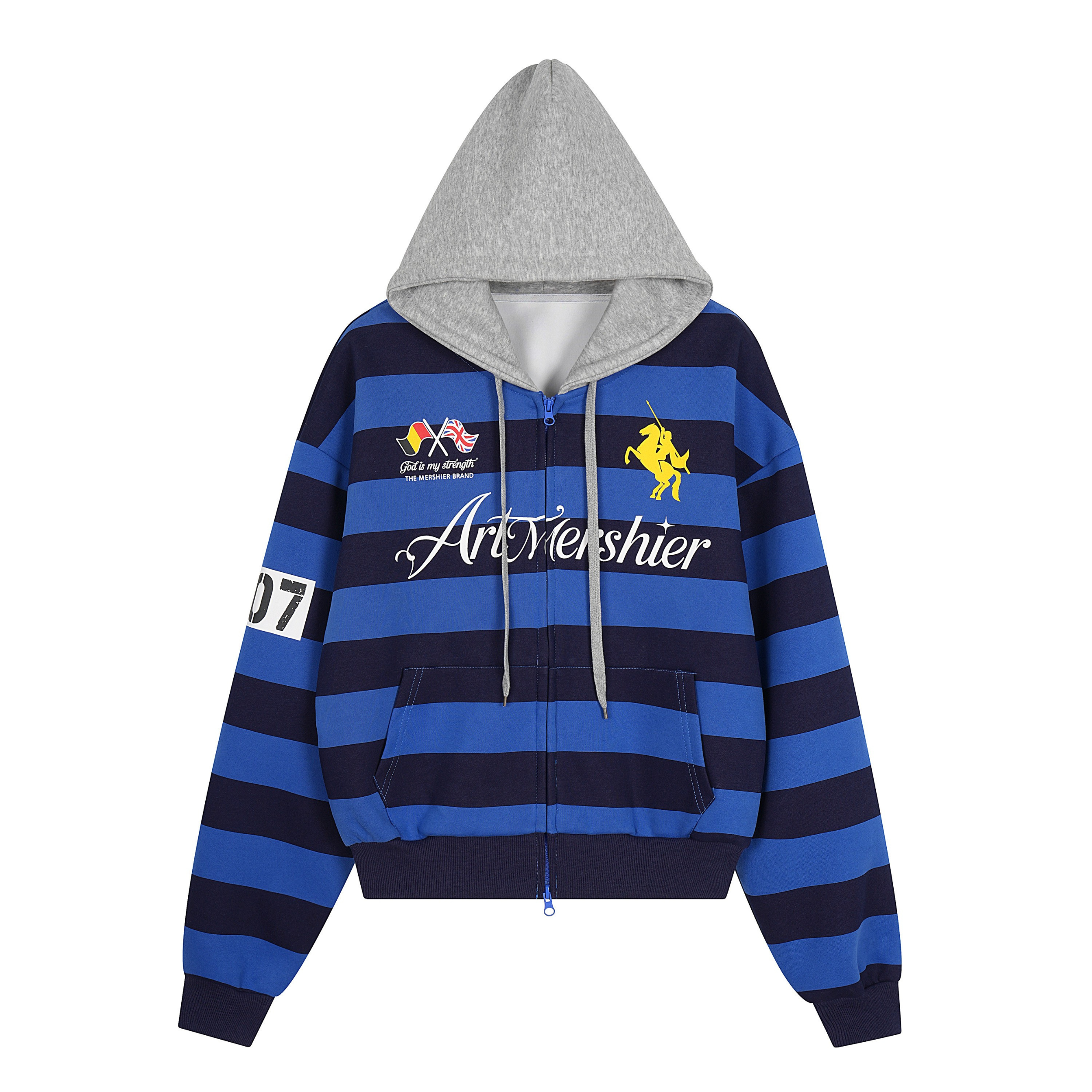 ArtMershier Striped Zip-Up Hoodie | Streetwear Logo Hoodie