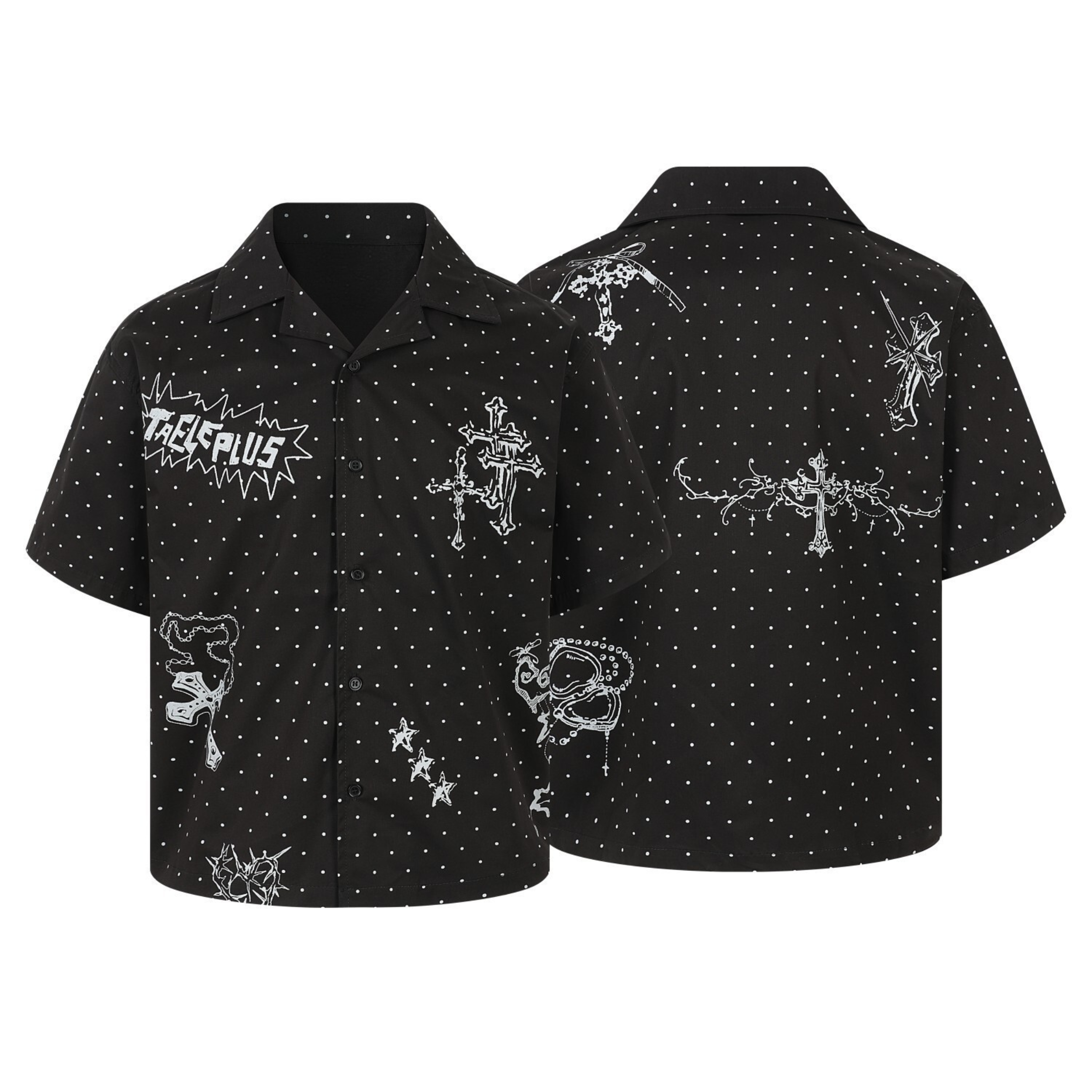 Polka Dot Cross Graphic Camp Collar Shirt | Streetwear
