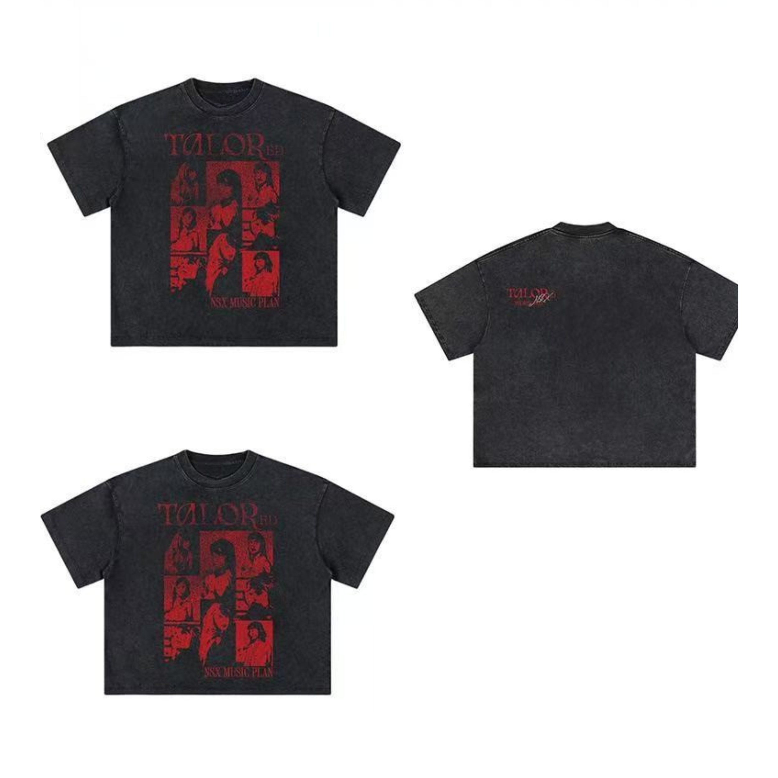 Vintage Red Graphic Tee | Washed Black Streetwear Cotton T-Shirt