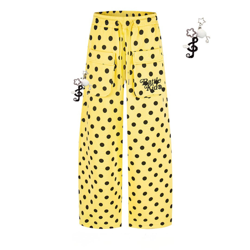 Battle Kid Polka Dot Wide-Leg Cargo Pants with Charms