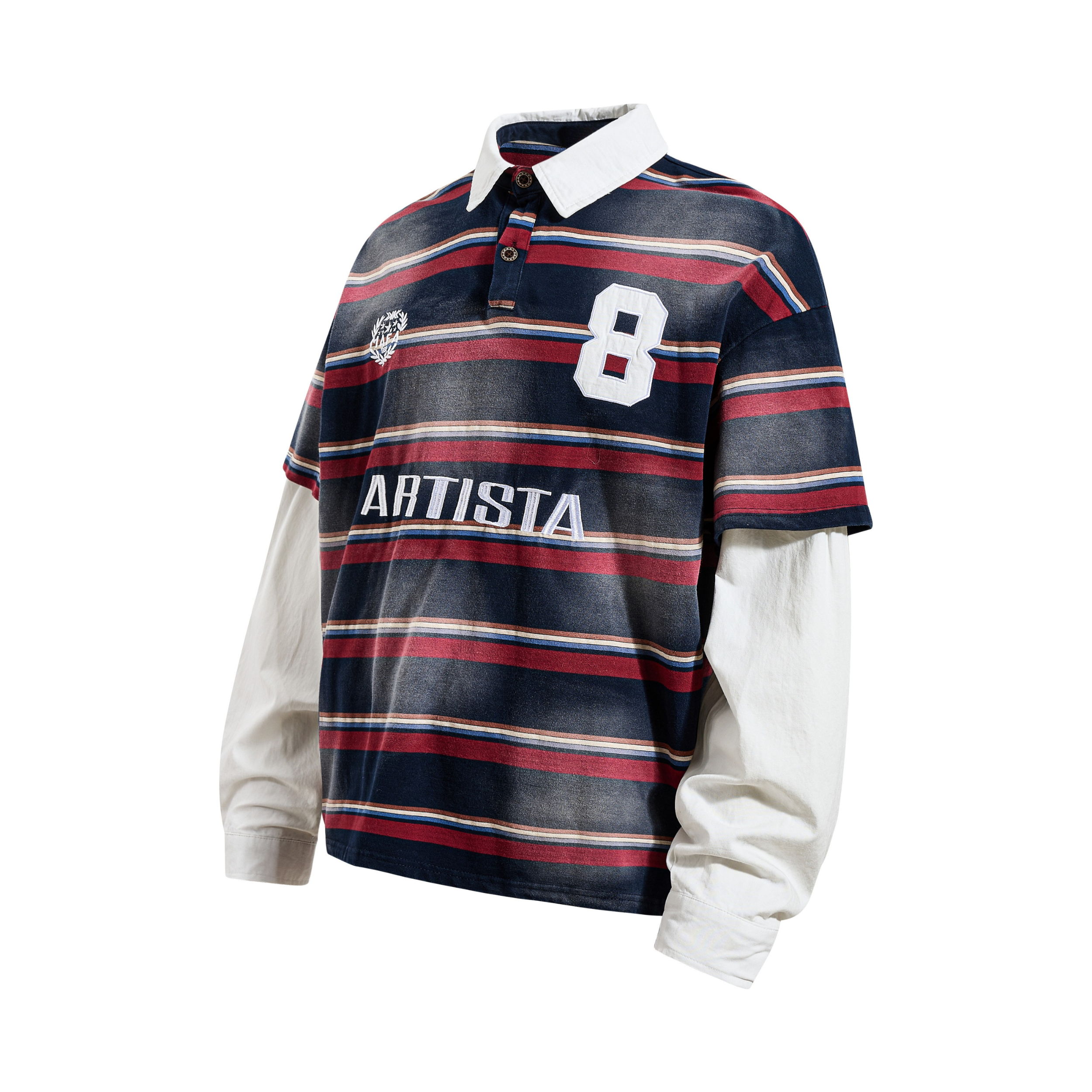 Artista Layered Stripe Rugby Polo Long-Sleeve Shirt