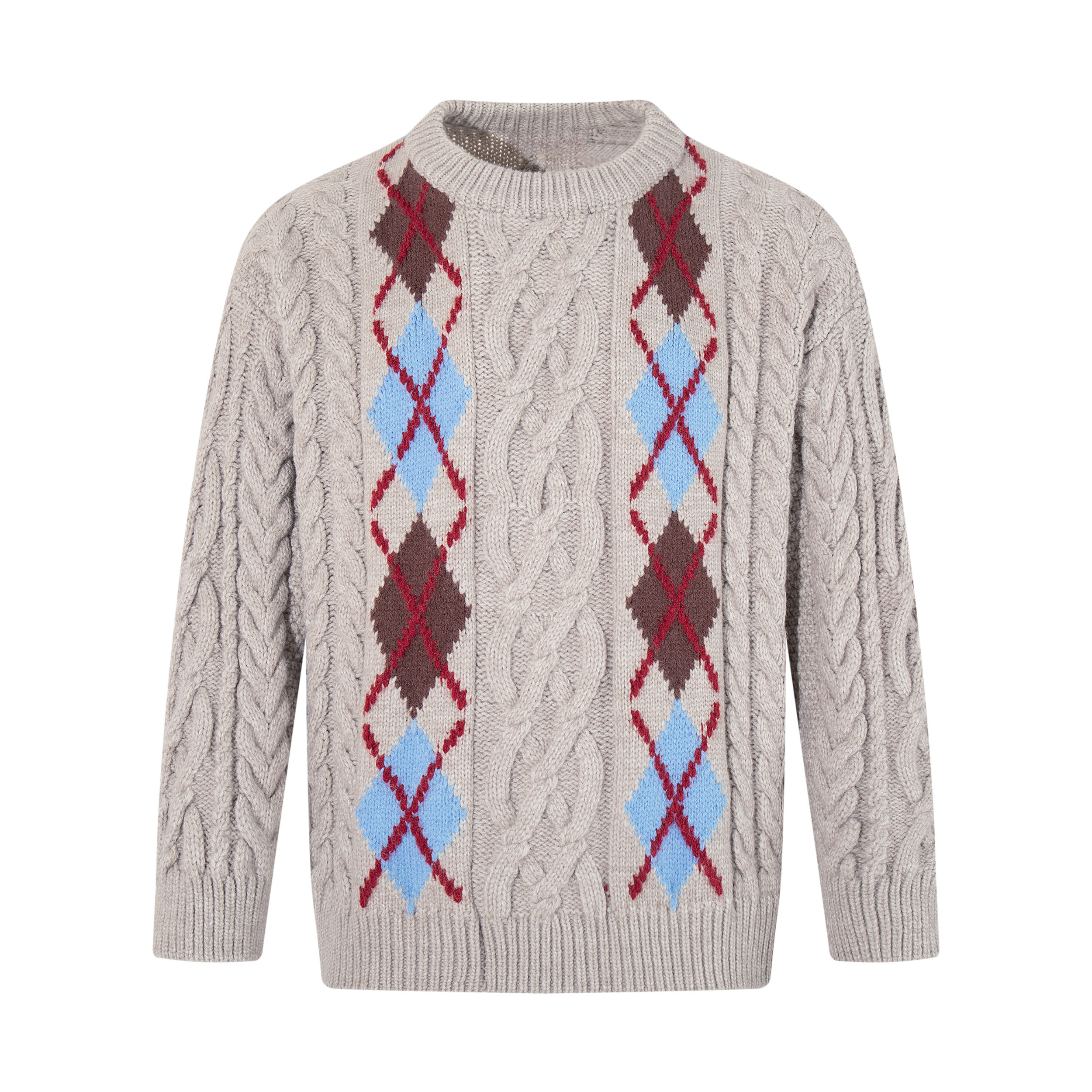 Argyle Cable Knit Sweater | Vintage Diamond Panel Pullover