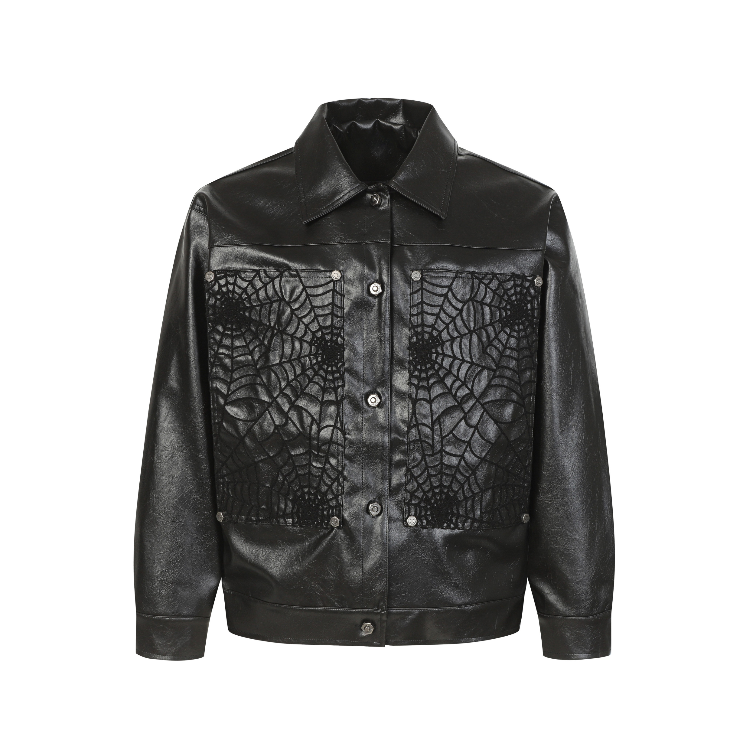 Omirad Spider-Web Embossed Faux Leather Jacket