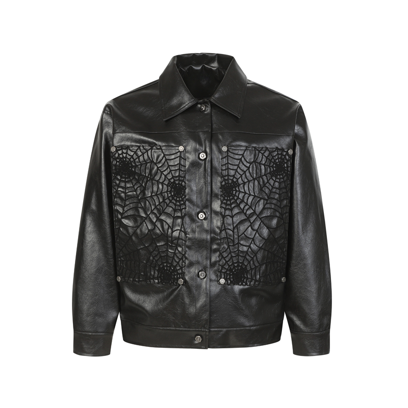 Omirad Spider-Web Embossed Faux Leather Jacket