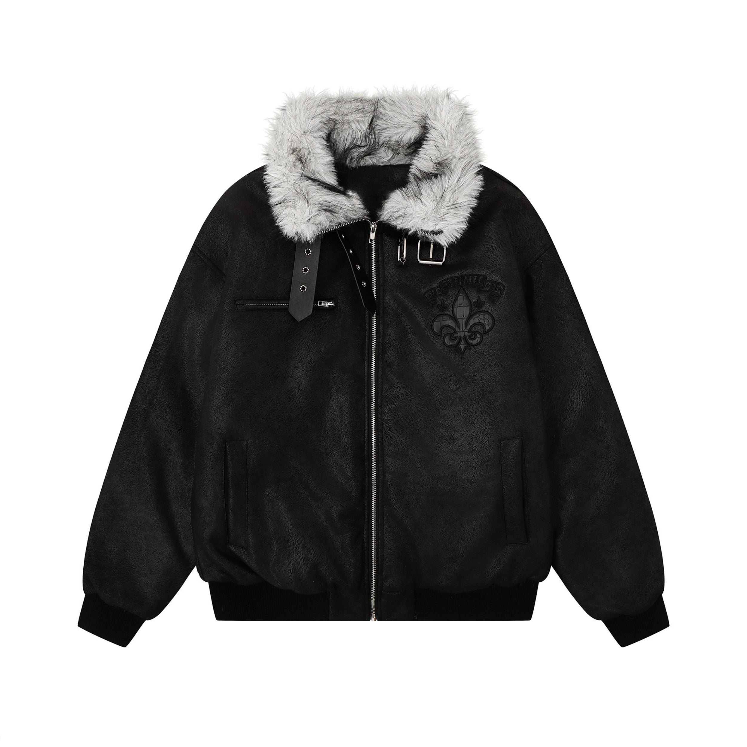 Fur-Collar Buckle Bomber Jacket | Suede-Look Winter Coat