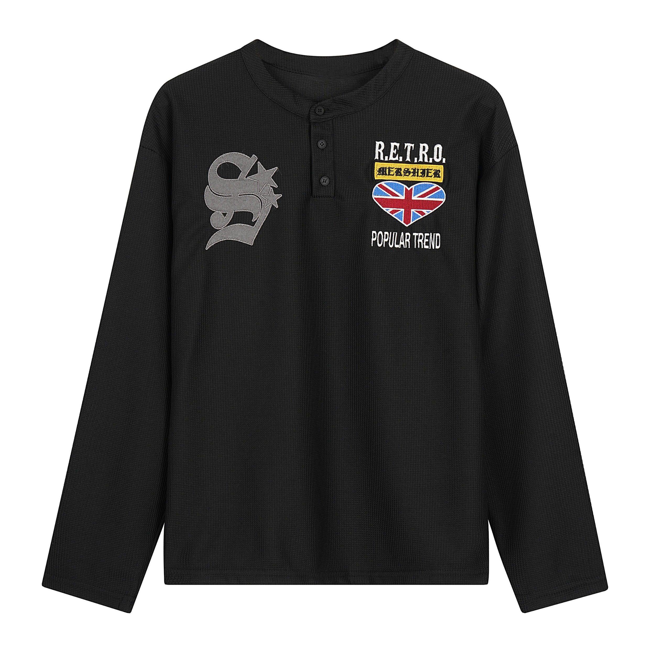 Retro Henley Long Sleeve Tee | Vintage Streetwear Graphic Shirt