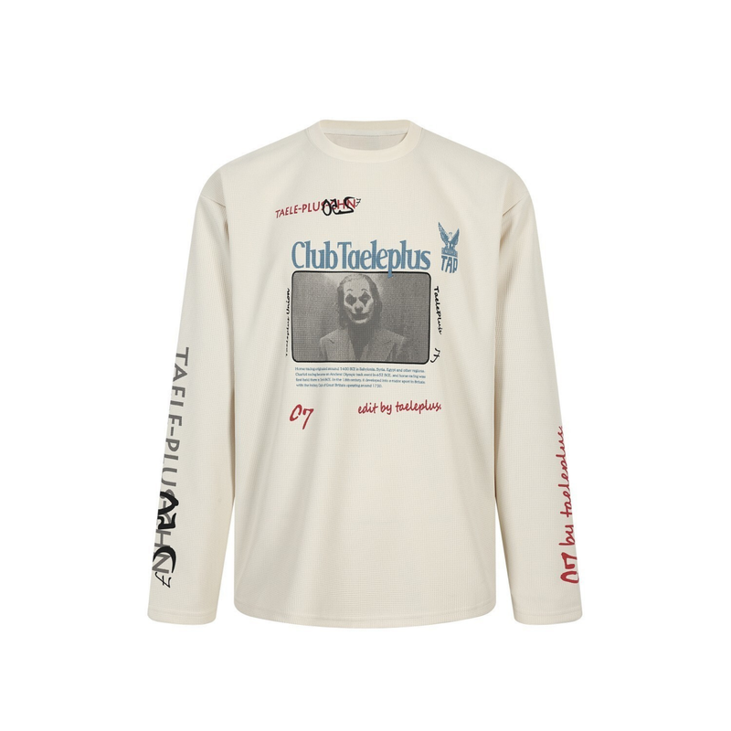 Cream long sleeve tee with Club Taeleplus graphic print on front