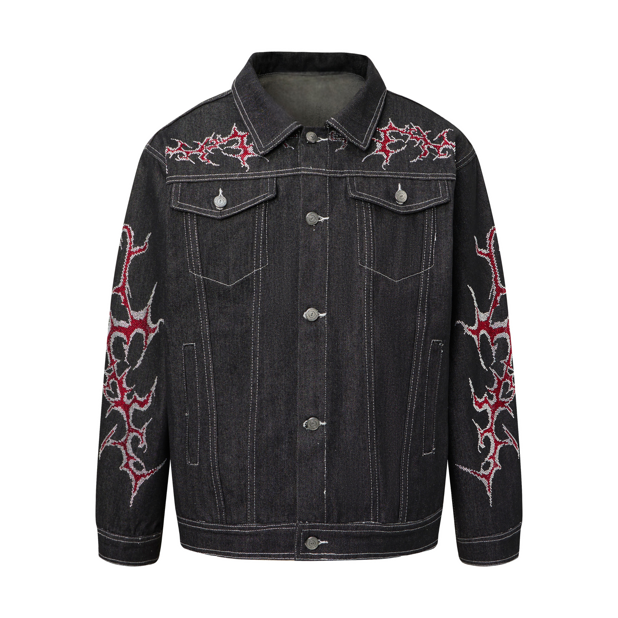 Omirad Graphic Denim Jacket – Tribal Embroidered Streetwear