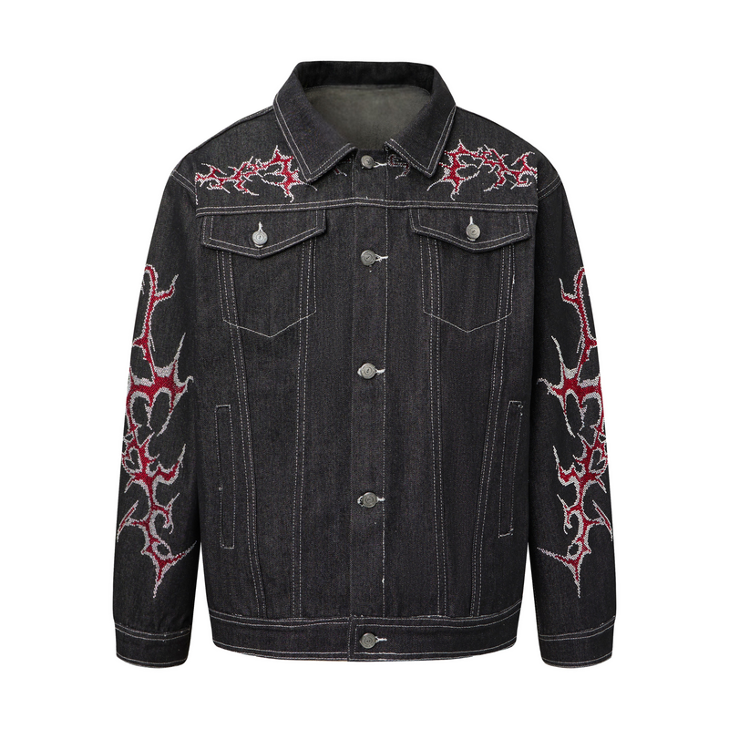 Omirad Graphic Denim Jacket – Tribal Embroidered Streetwear