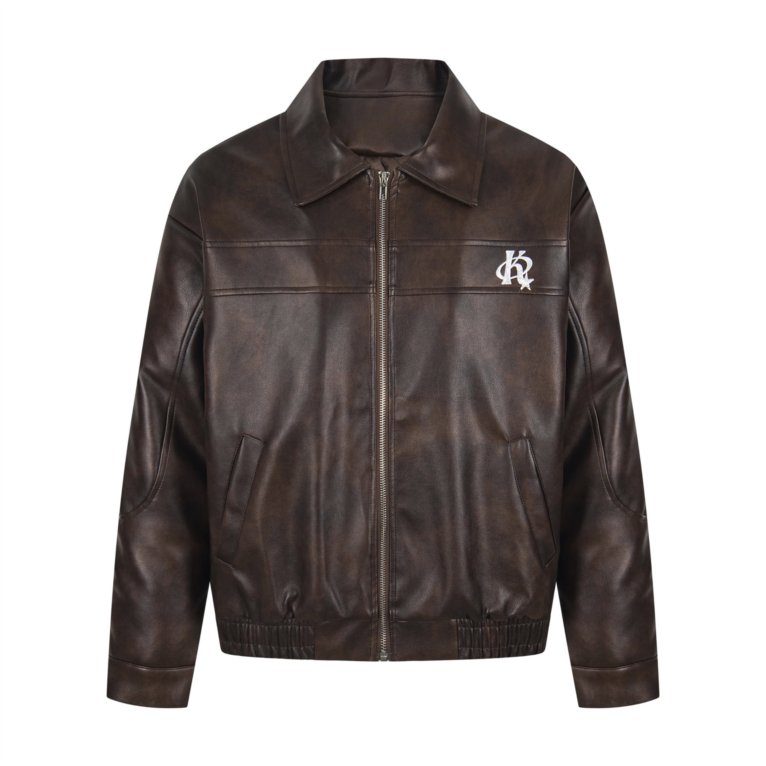 Omirad Vintage Lettering PU Leather Bomber Jacket