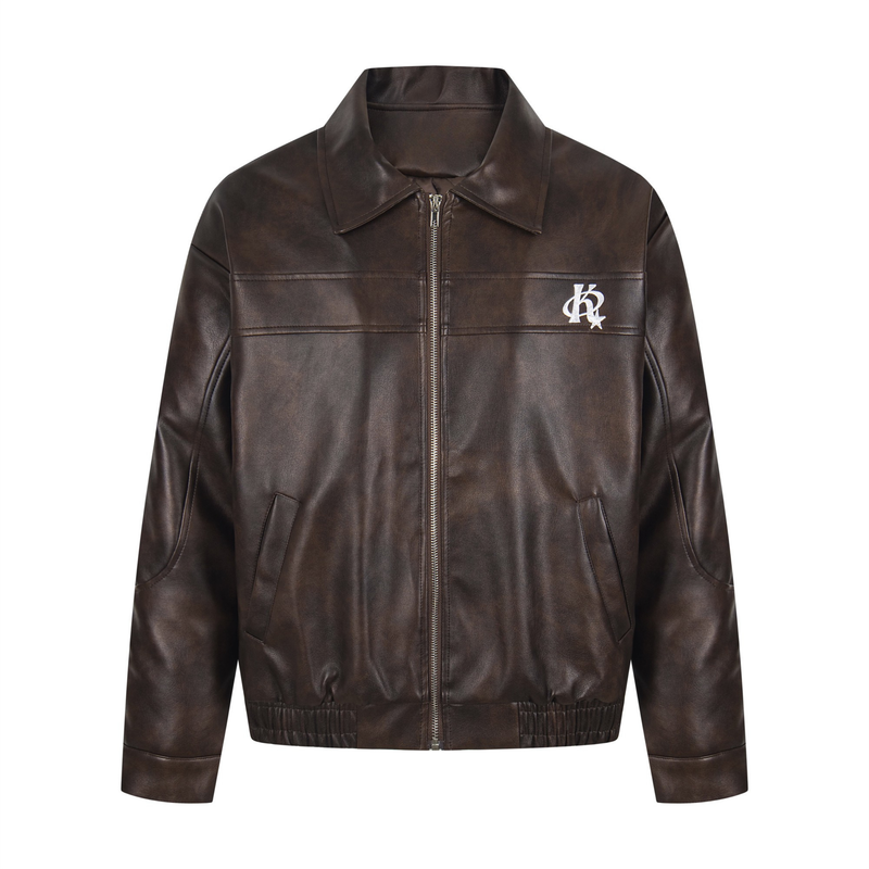 Omirad Vintage Lettering PU Leather Bomber Jacket