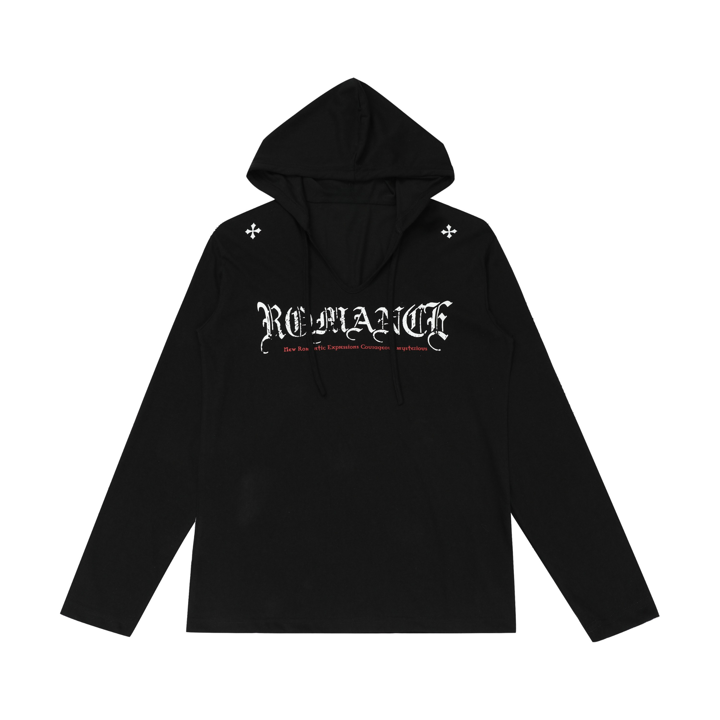 Omirad Gothic Logo V-Neck Hooded Long Sleeve | Streetwear