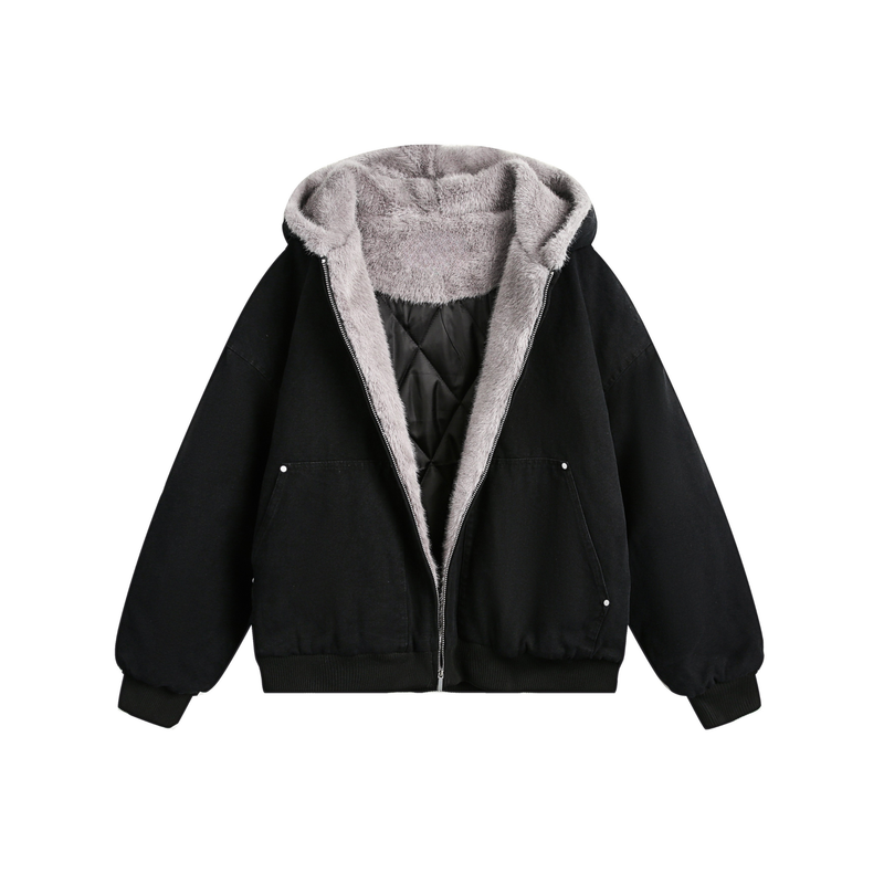 Faux Fur-Lined Hooded Bomber Jacket | Heavy Cotton Shell
