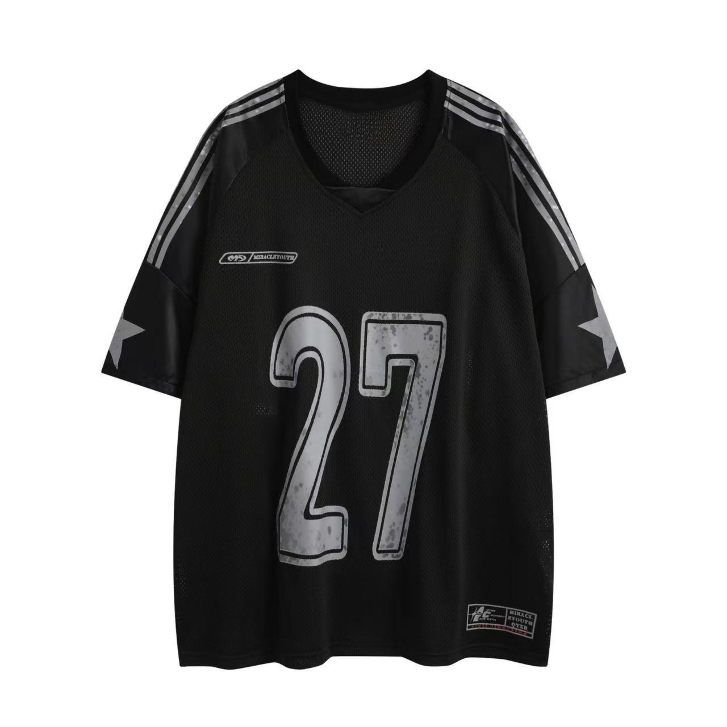 Split Mesh Varsity Graphic Tee | Number 27 Streetwear Jersey