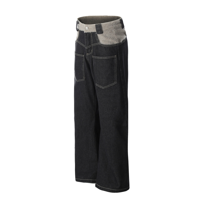 Fleece-Waist Wide-Leg Denim Pants | Dark Wash Street Style