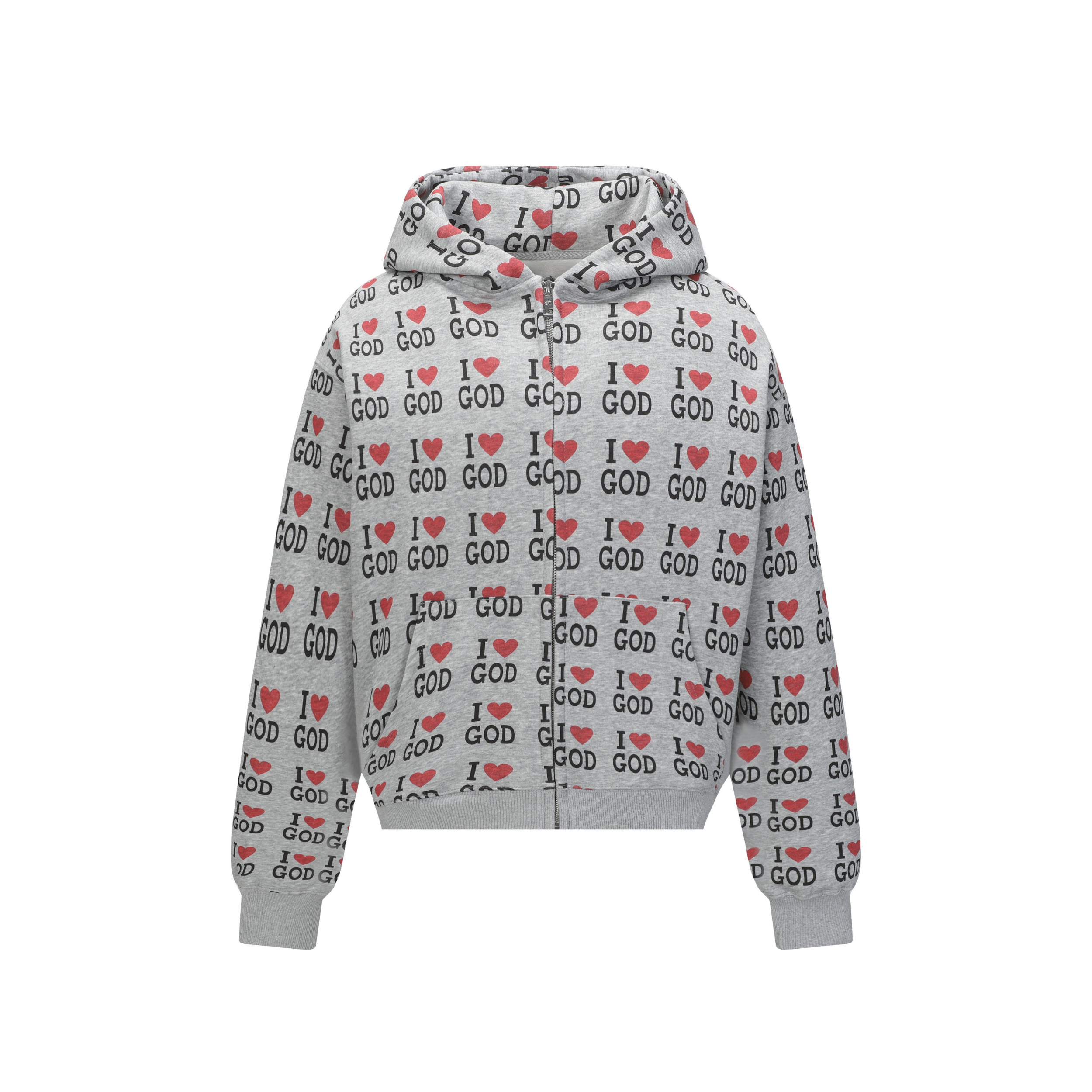 Omirad I Love God Zip Hoodie | All-Over Print Streetwear