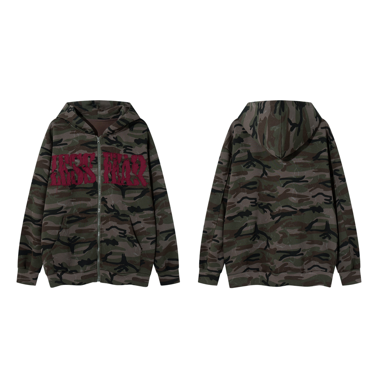 Camo Zip-Up Hoodie with Chenille Lettering | SEAKOFF – Seakoff
