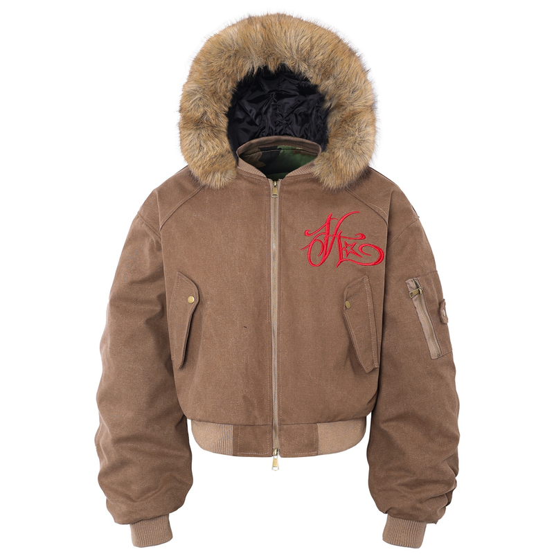 Omirad Fur-Trim Hooded Embroidered Bomber Jacket