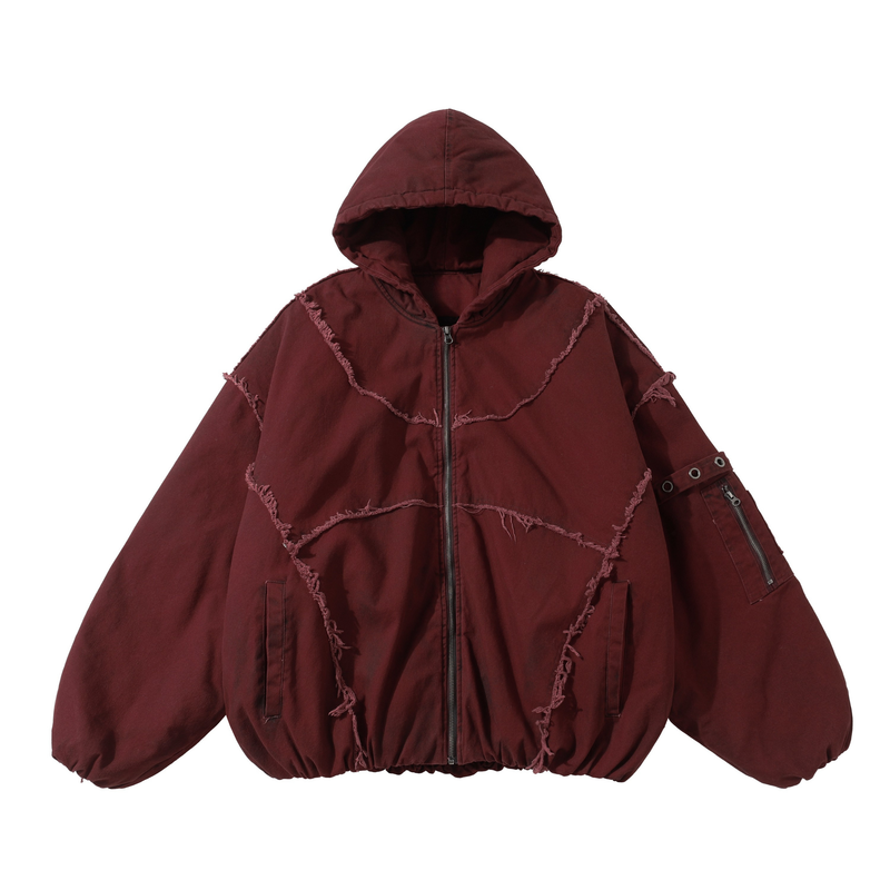 Omirad Distressed Hooded Zip Jacket | Raw-Edge Streetwear