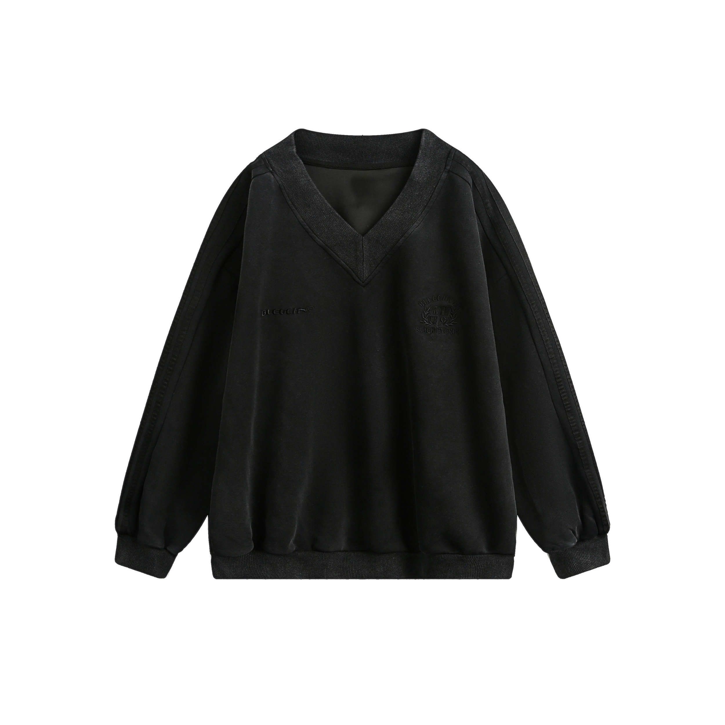 Varsity Stripe V-Neck Pullover Sweatshirt | Relaxed Fit