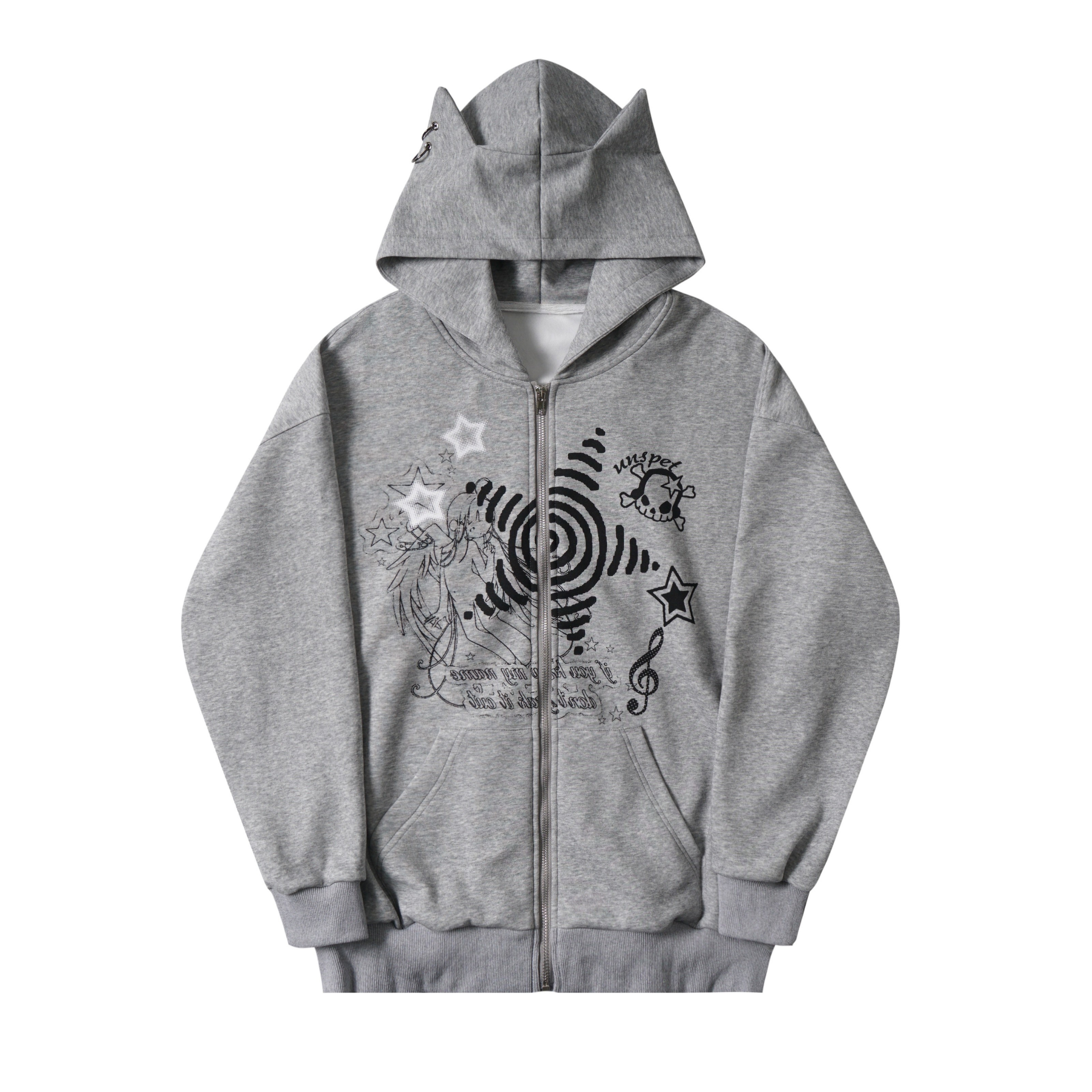 Omirad Cat Ear Graphic Zip-Up Hoodie | Streetwear