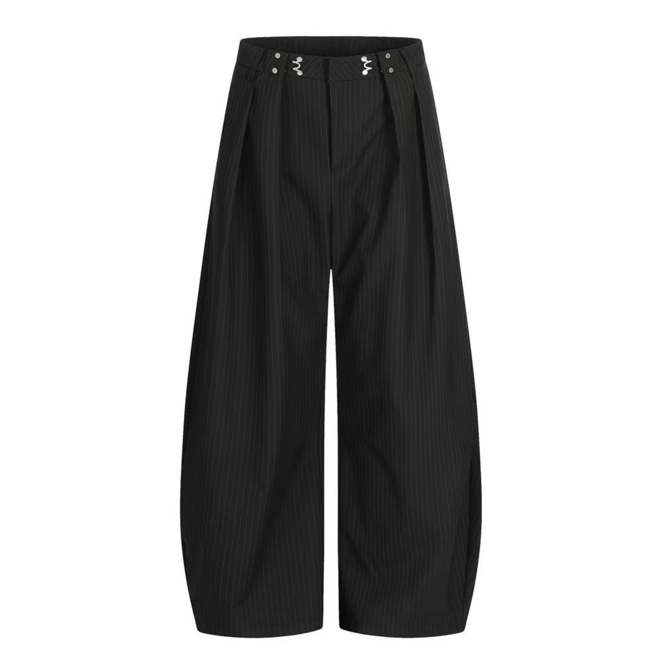 Seakoff Pinstripe Wide-Leg Suit Pants | Dark Tailored Street Style