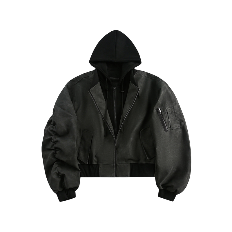 Omirad Cropped Bomber Jacket with Built-In Hood | Streetwear
